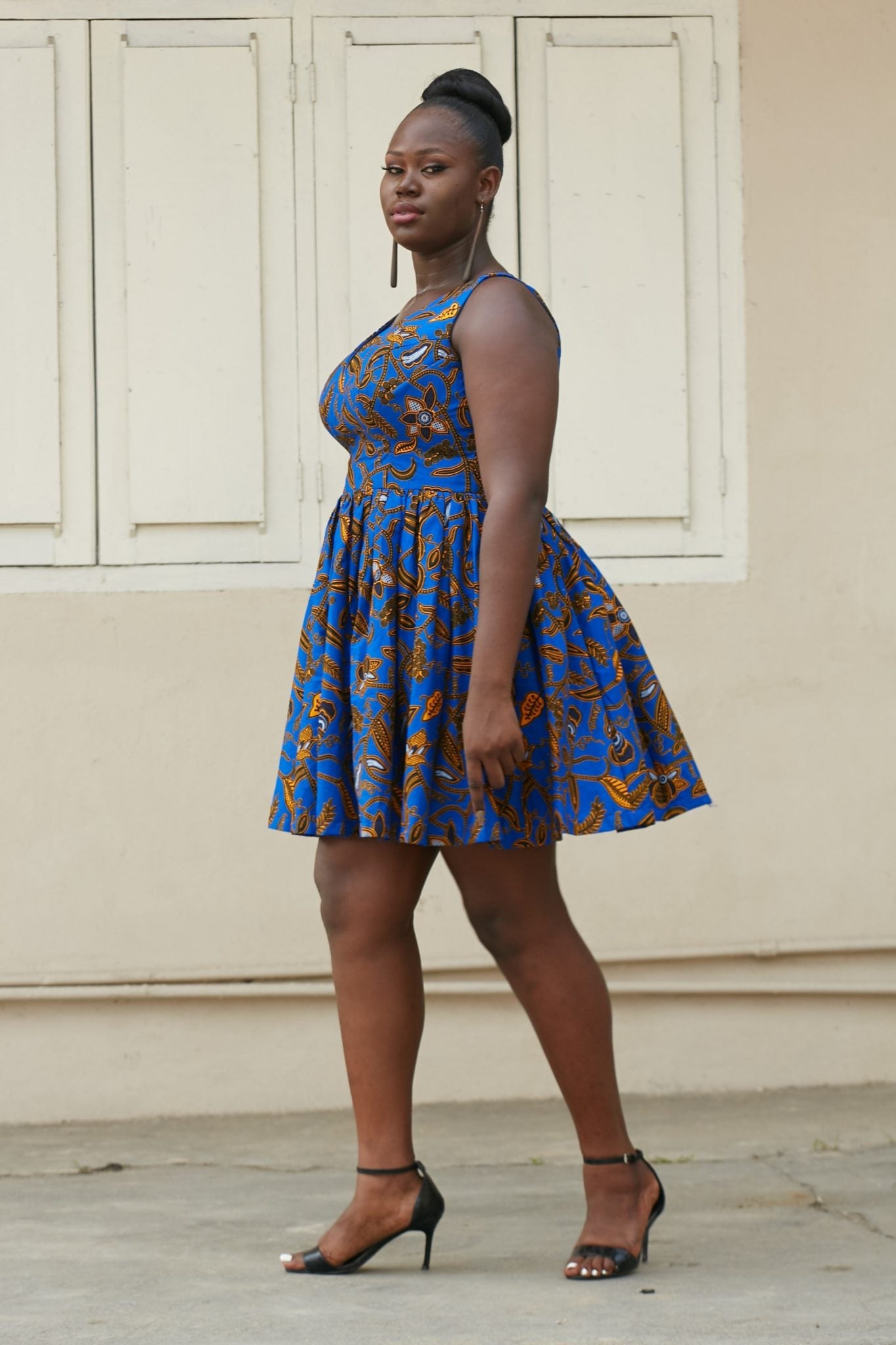 LERATO African Print Ankara Short Skater Dress (Blue)