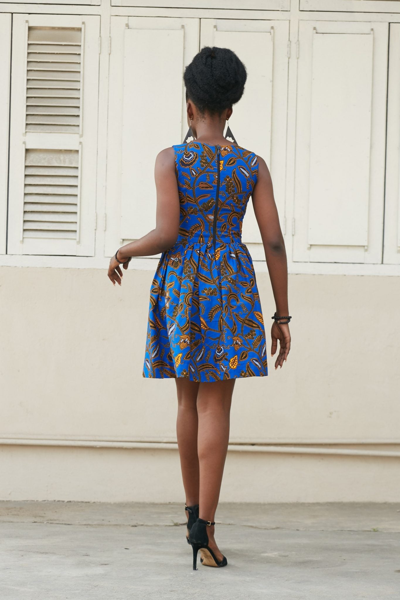 LERATO African Print Ankara Short Skater Dress (Blue)