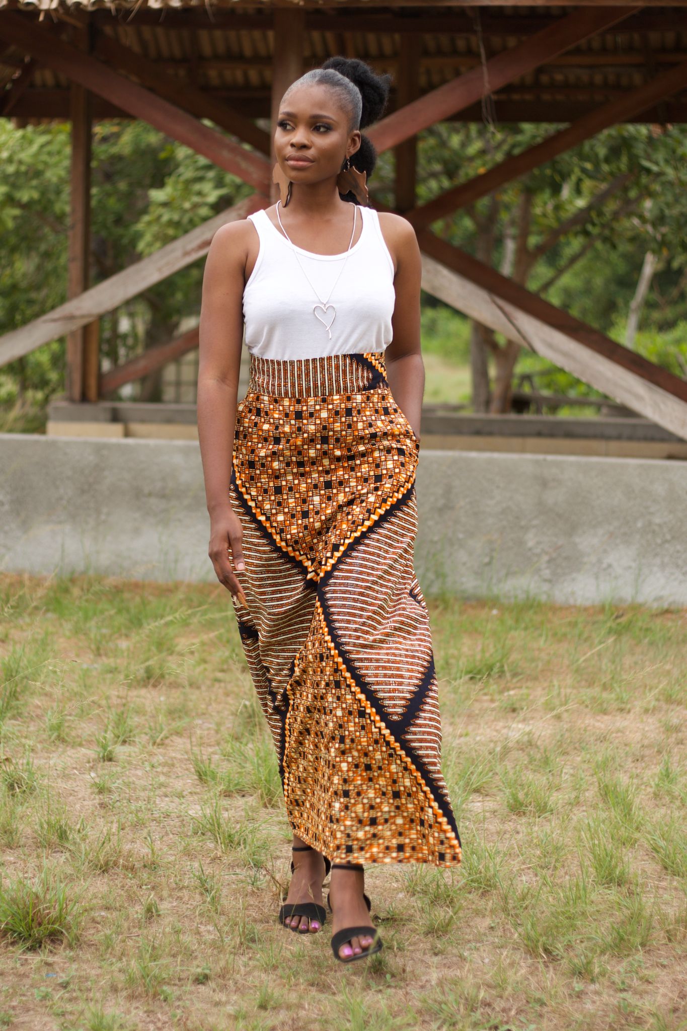 TABIA African Print A Line Maxi Skirt