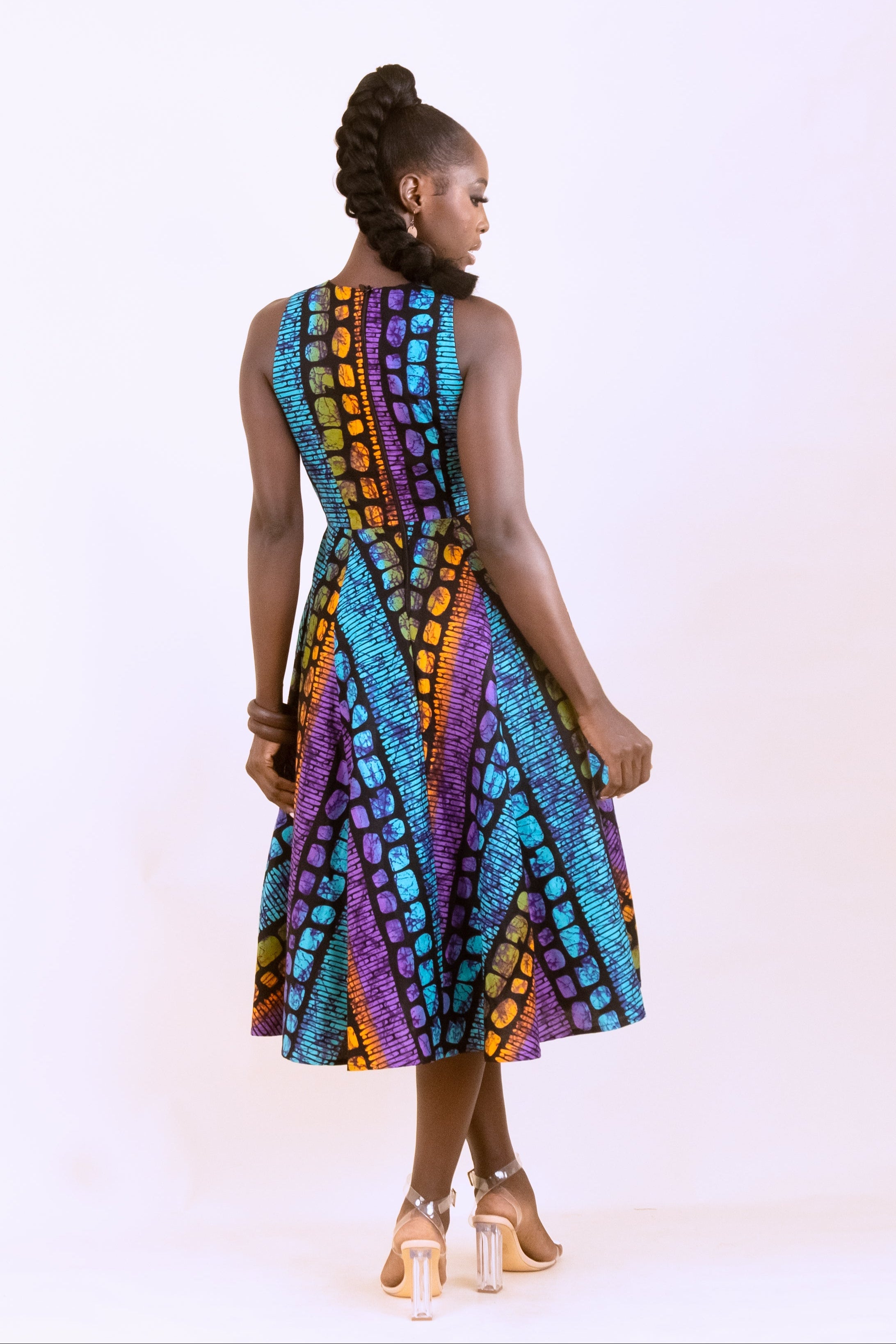 ODOSA – Ankara African Print Cut-Out Flared Midaxi Dress
