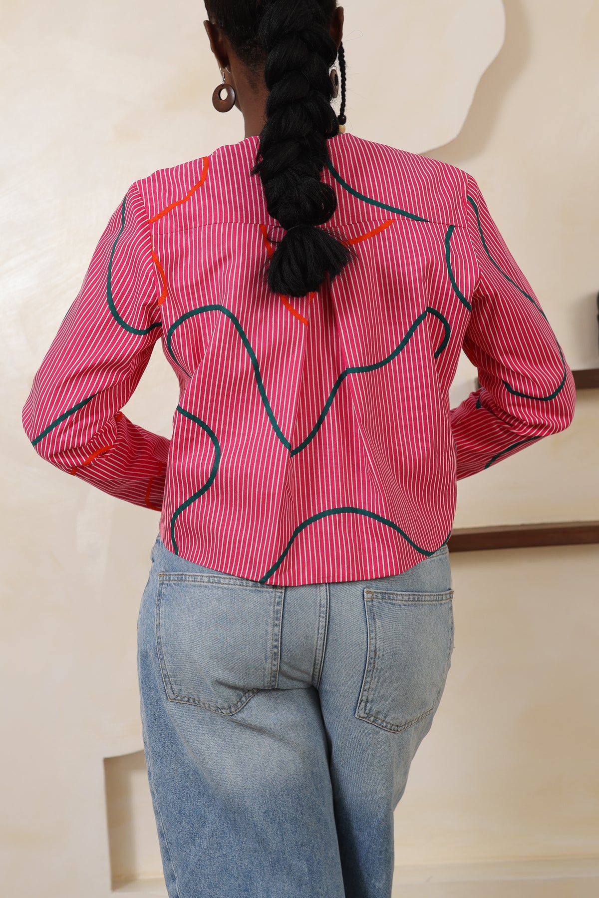 ORI Stripe Collarless Cropped Jacket - Women