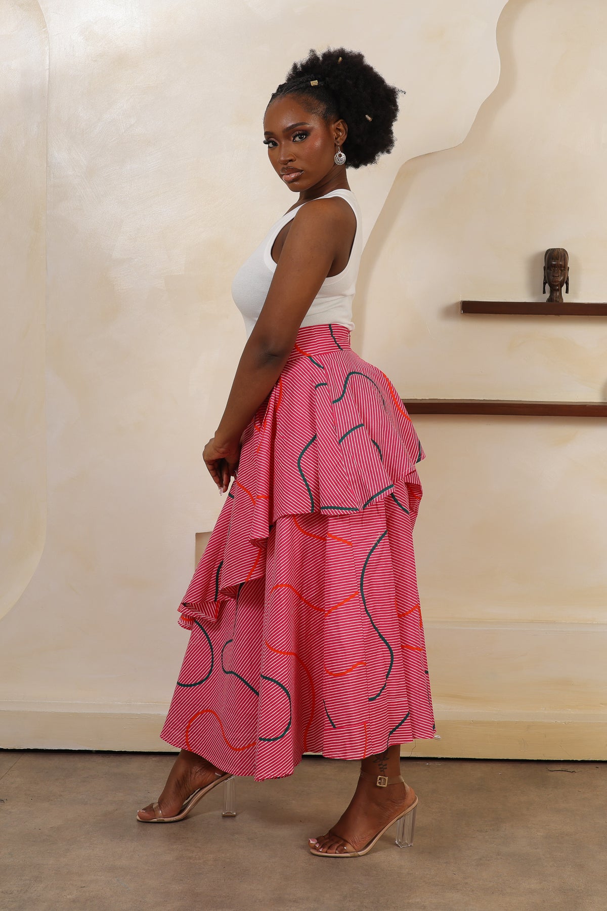 ORI Stripe Layered Asymmetric Midi Skirt - Women