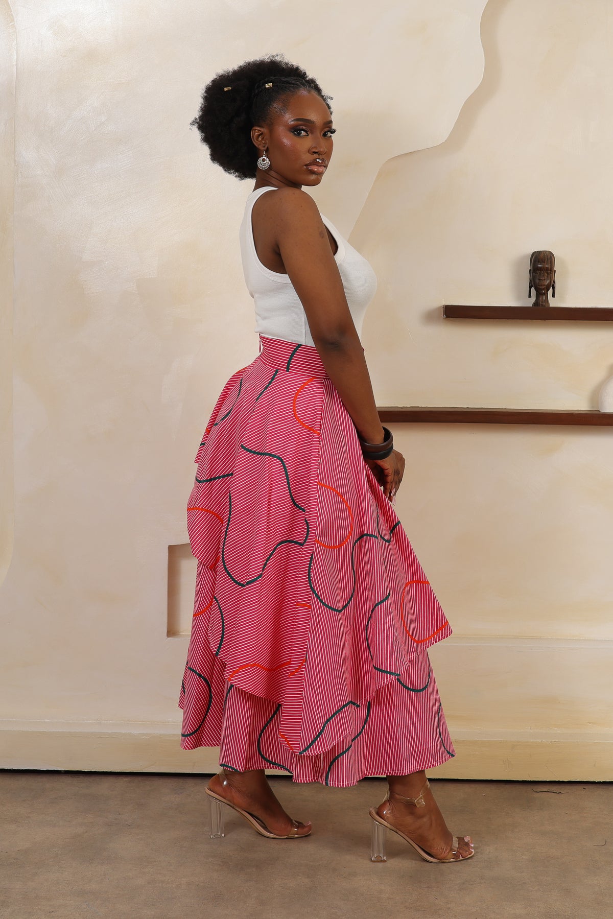 ORI Stripe Layered Asymmetric Midi Skirt - Women