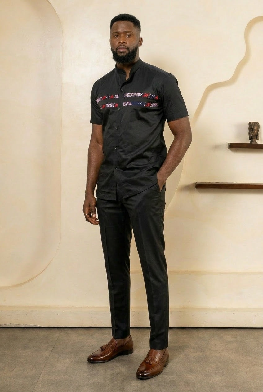 SENI Short Sleeve Ankara Shirt - Men