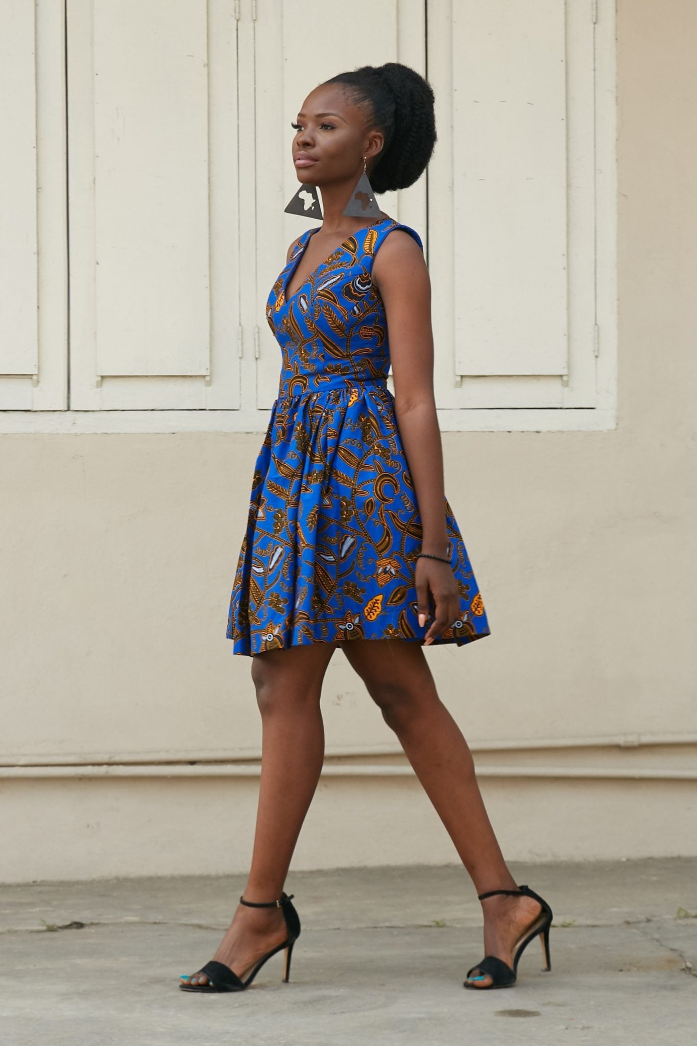 LERATO African Print Ankara Short Skater Dress (Blue)