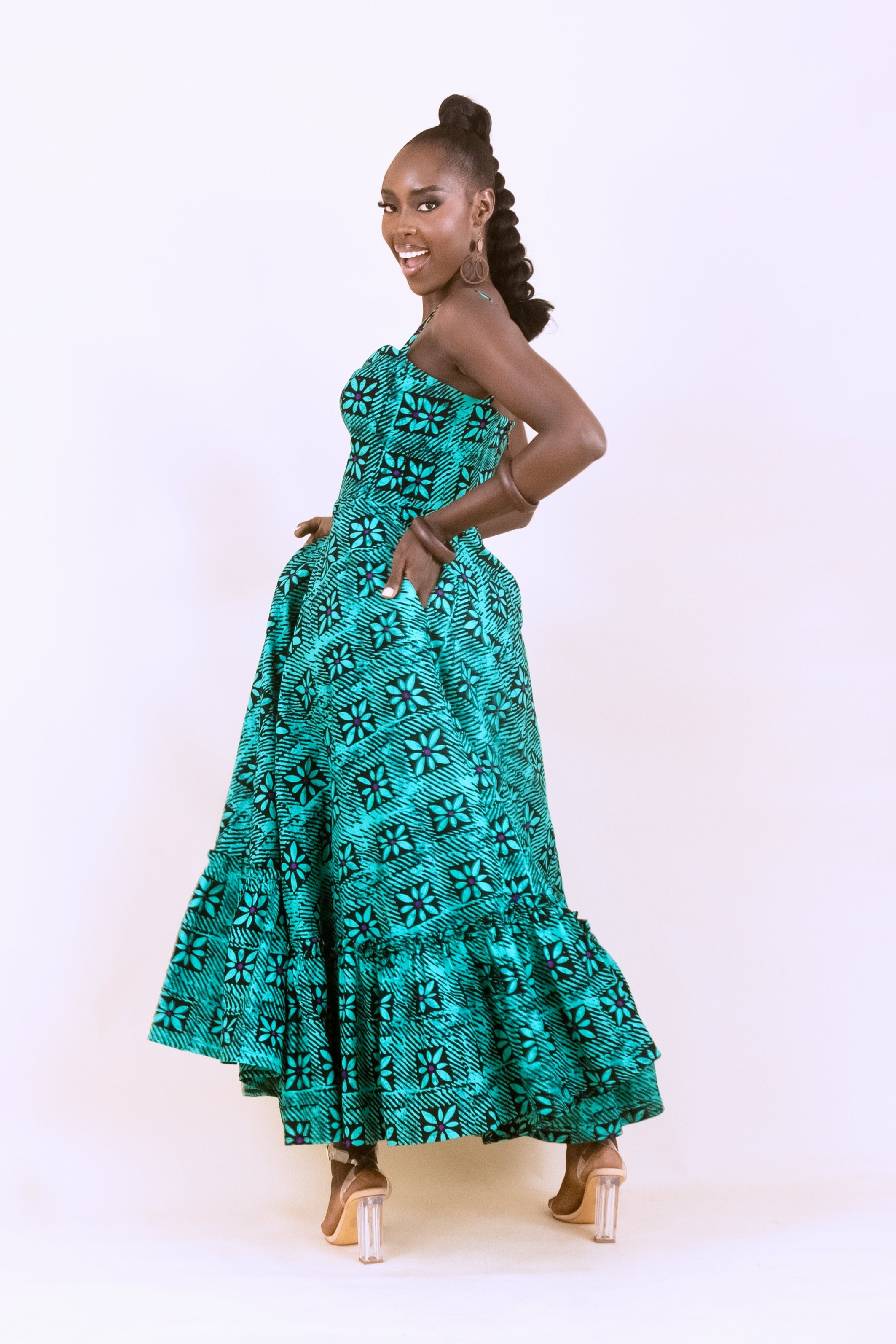 TAJI – Ankara African Print Tiered Midi Dress