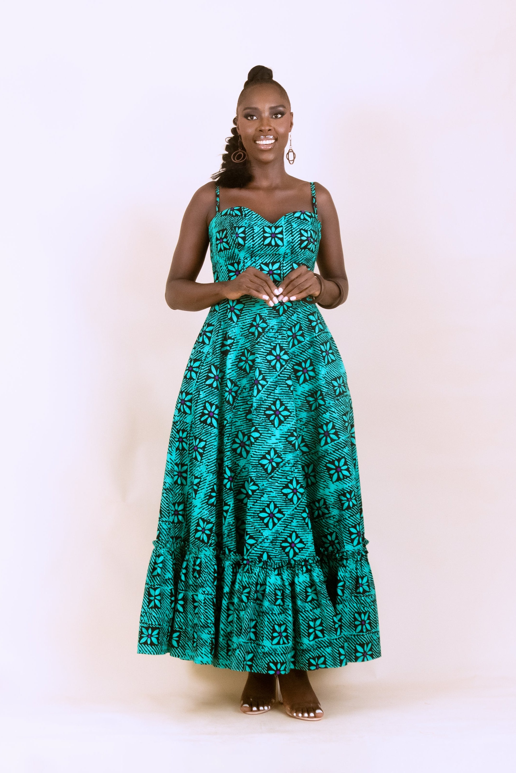 TAJI – Ankara African Print Tiered Midi Dress