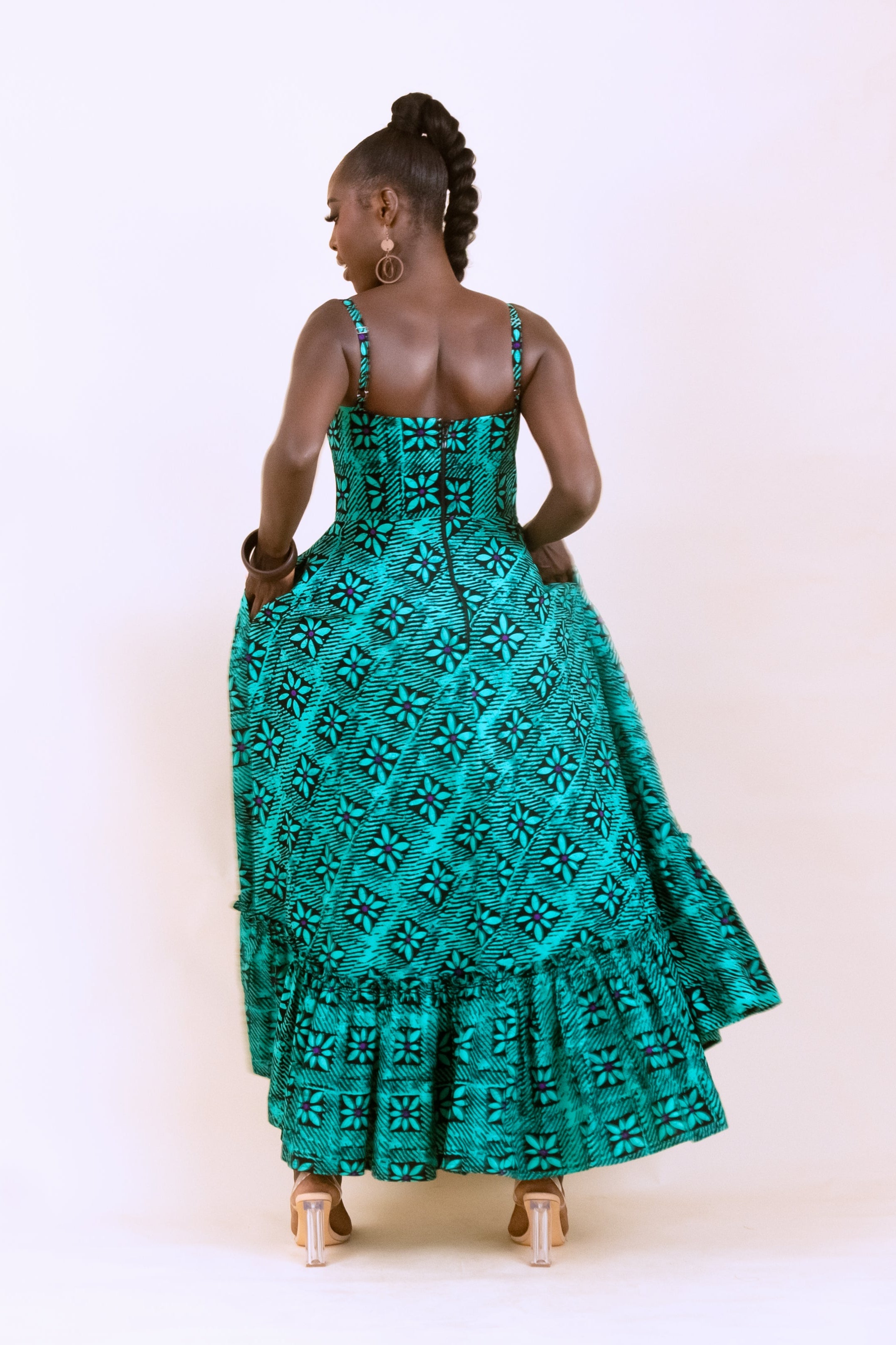 TAJI – Ankara African Print Tiered Midi Dress