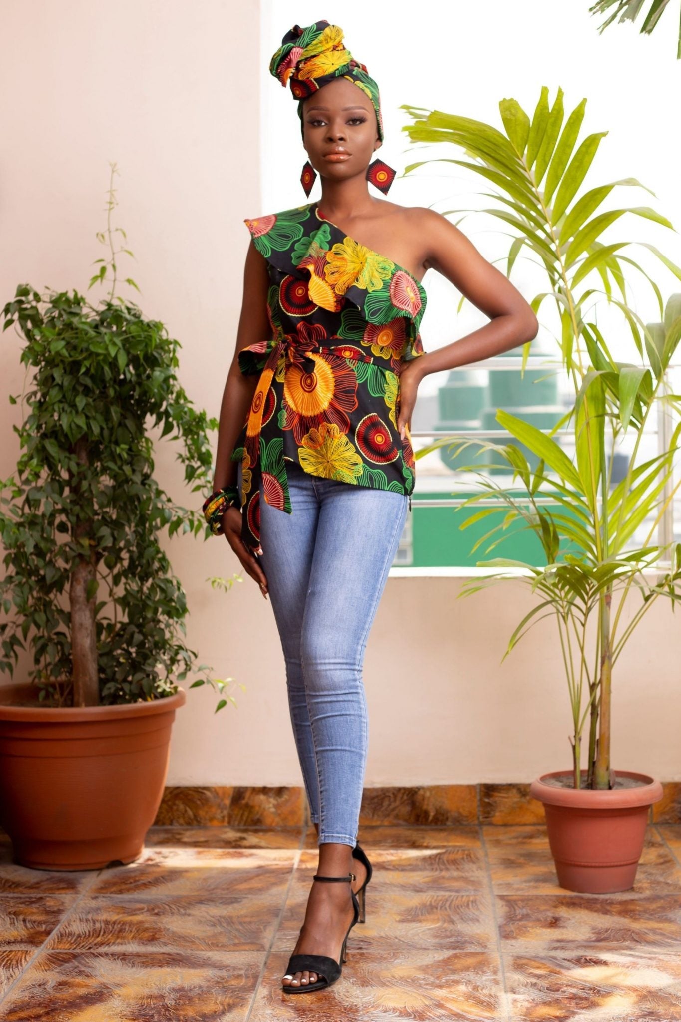 TEJU African Print Ankara One Shoulder Top