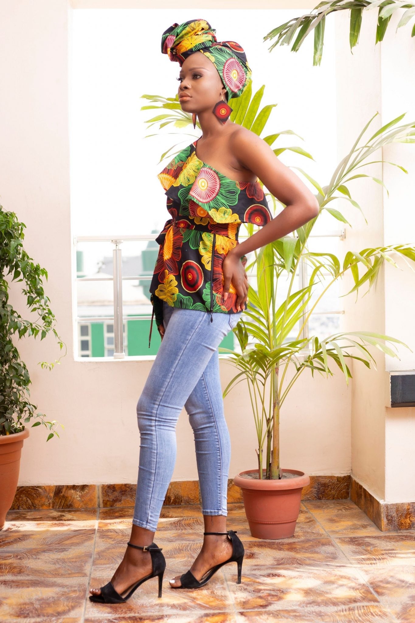 TEJU African Print Ankara One Shoulder Top