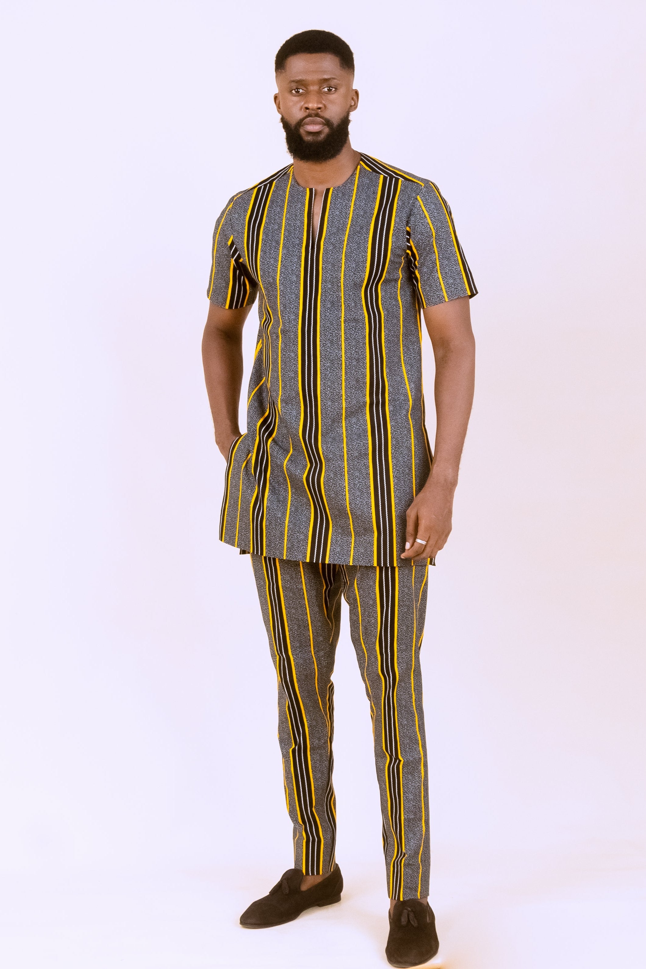 ZANO – Ankara African Print Short Sleeve Striped Suit