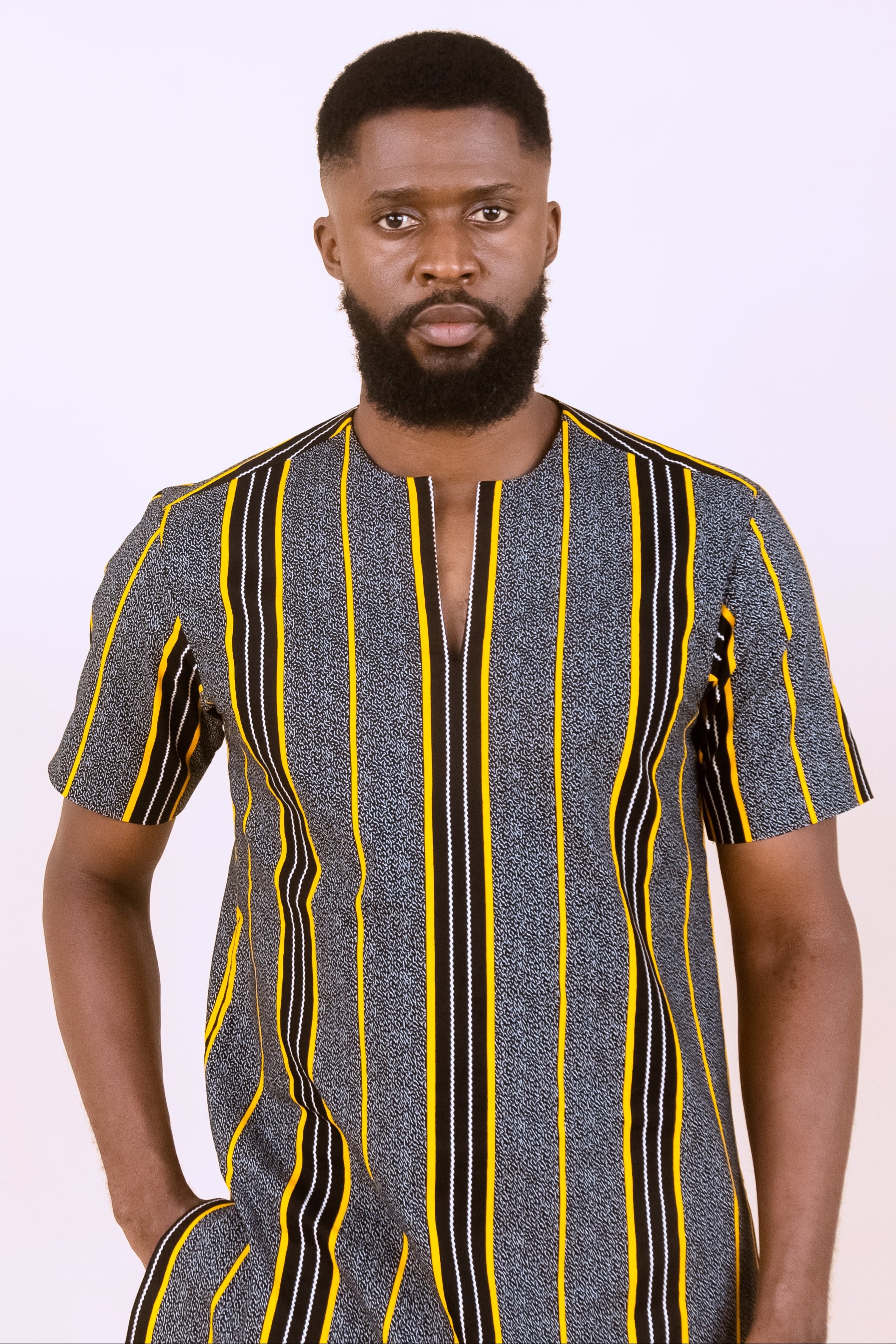 ZANO – Ankara African Print Short Sleeve Striped Suit