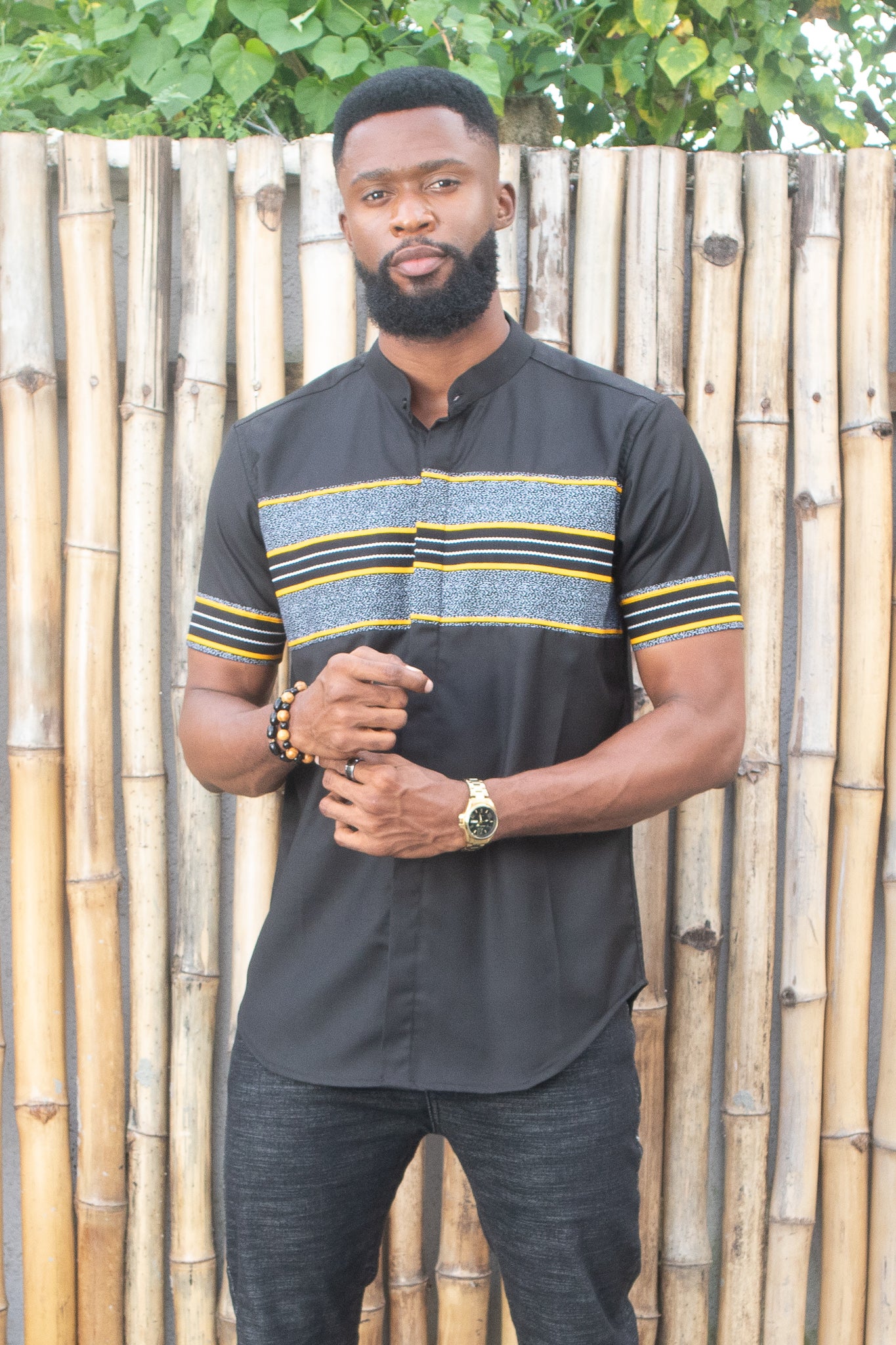 TIMI African Print Ankara Shirt, Black