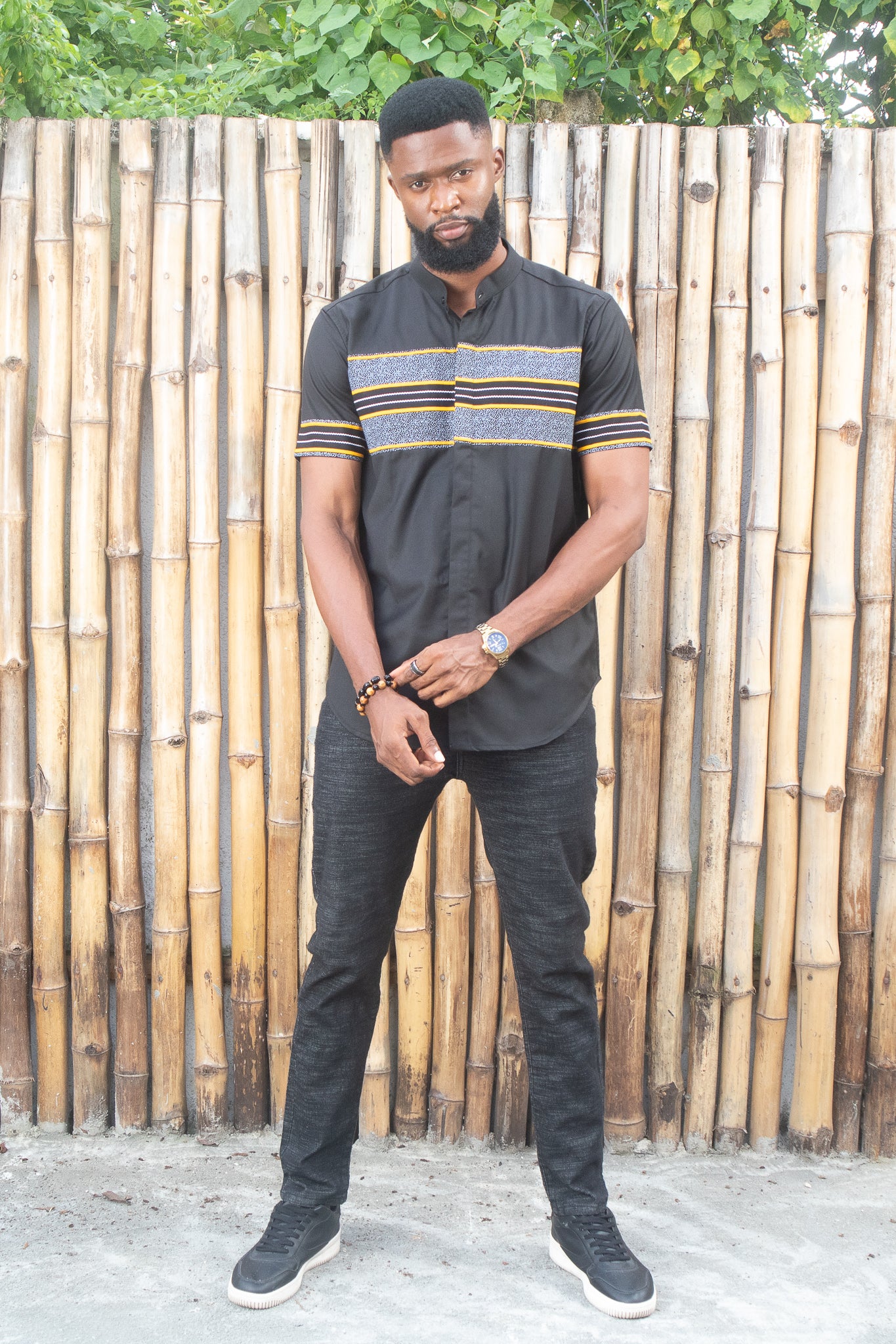 TIMI African Print Ankara Shirt, Black