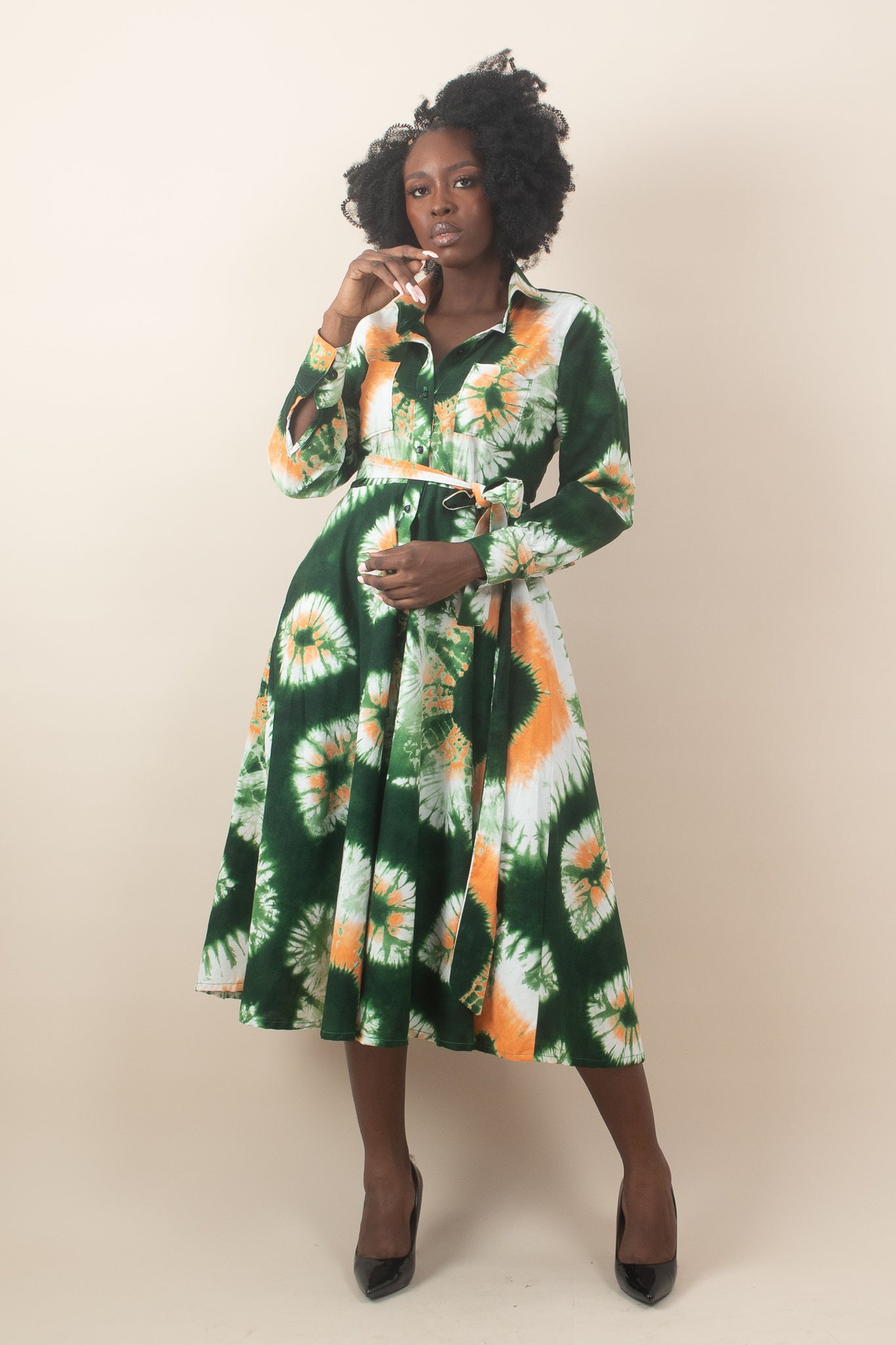 Ankara ZARAH Tie n Dye Midi Shirt Dress