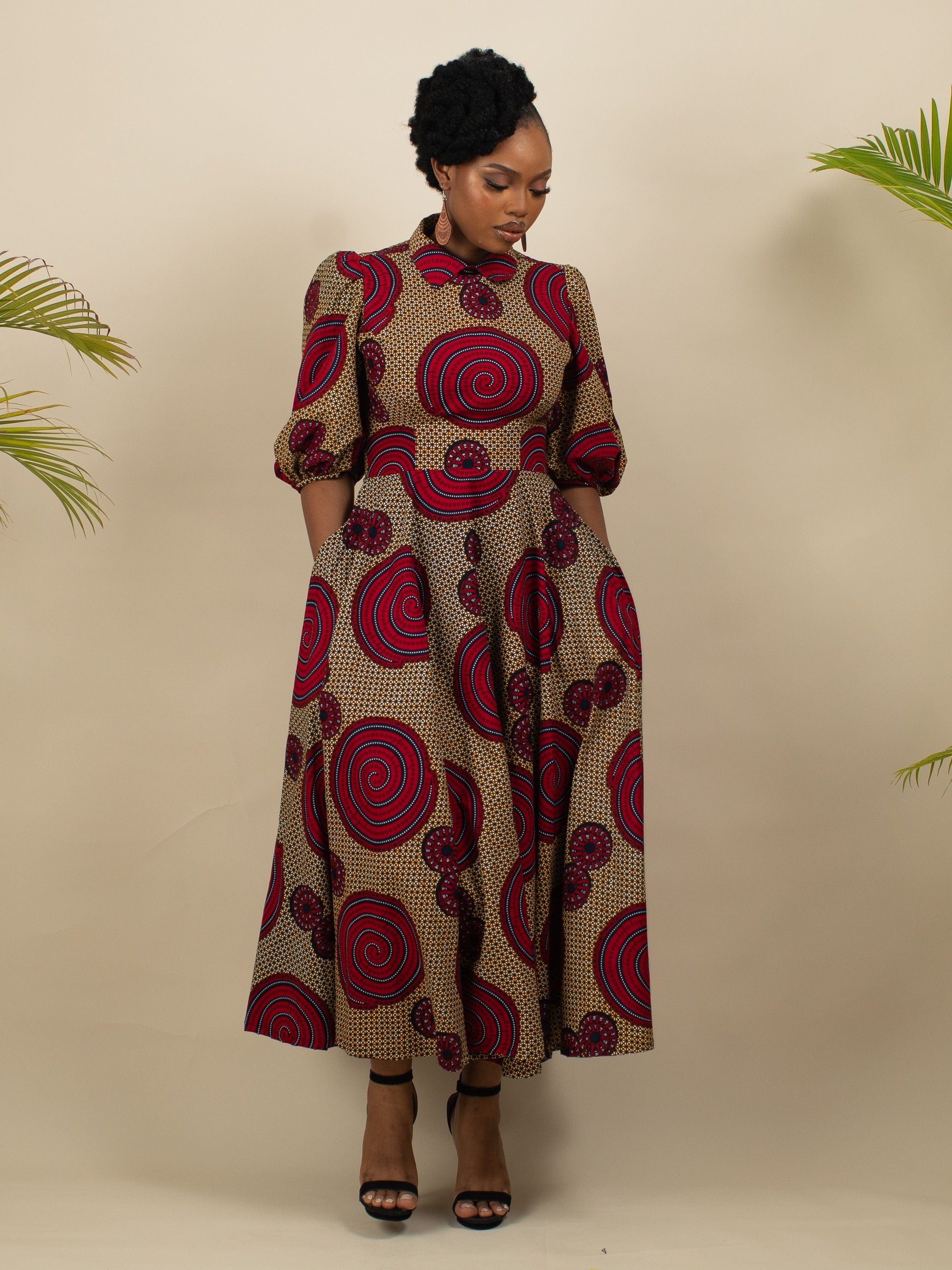 KIANGA Ankara Midi Dress detail — handcrafted in Nigeria by Naborhi