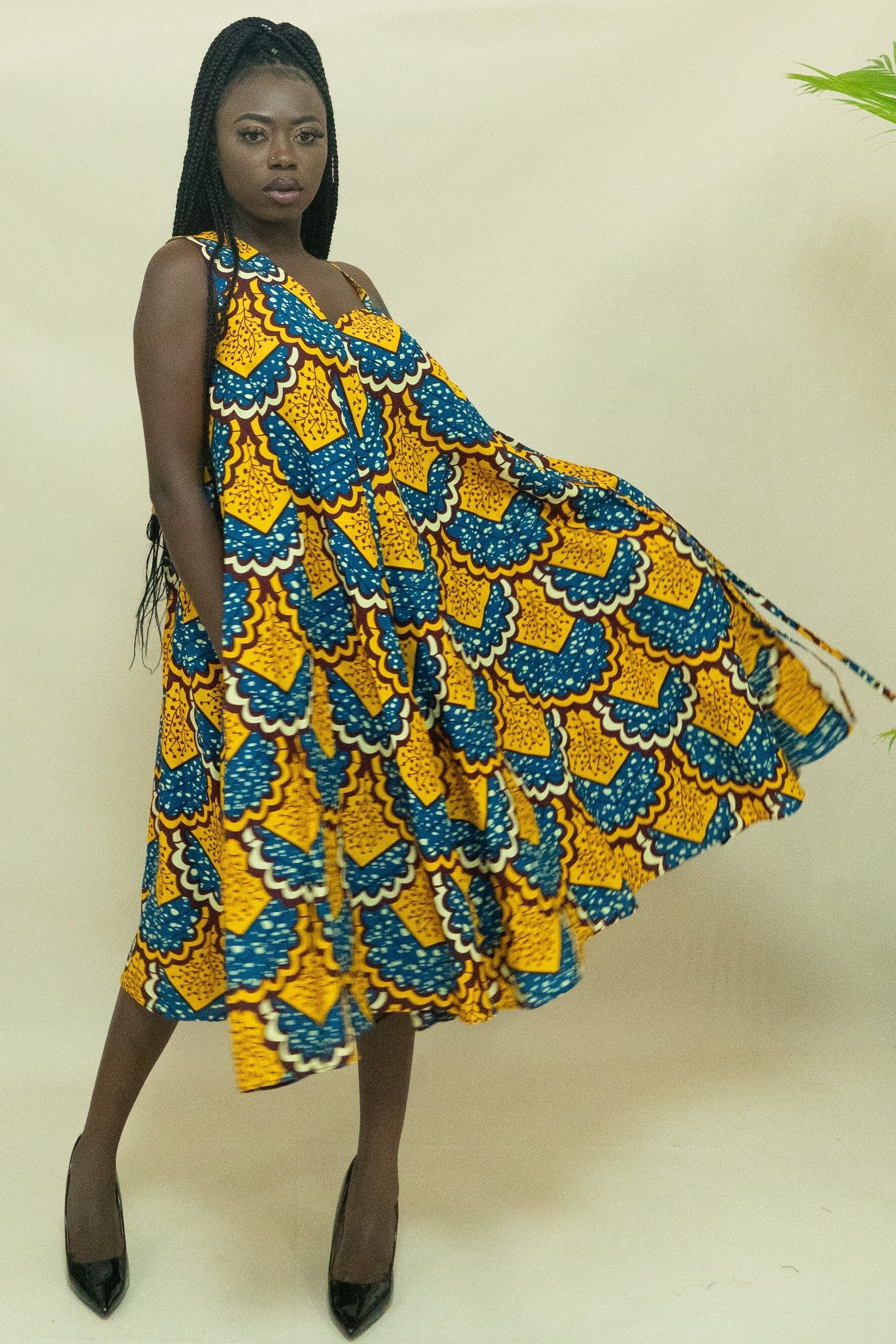 Sample: EREBI Ankara One Shoulder Midi Dress - Women (Size UK 10) — African print dress by Naborhi