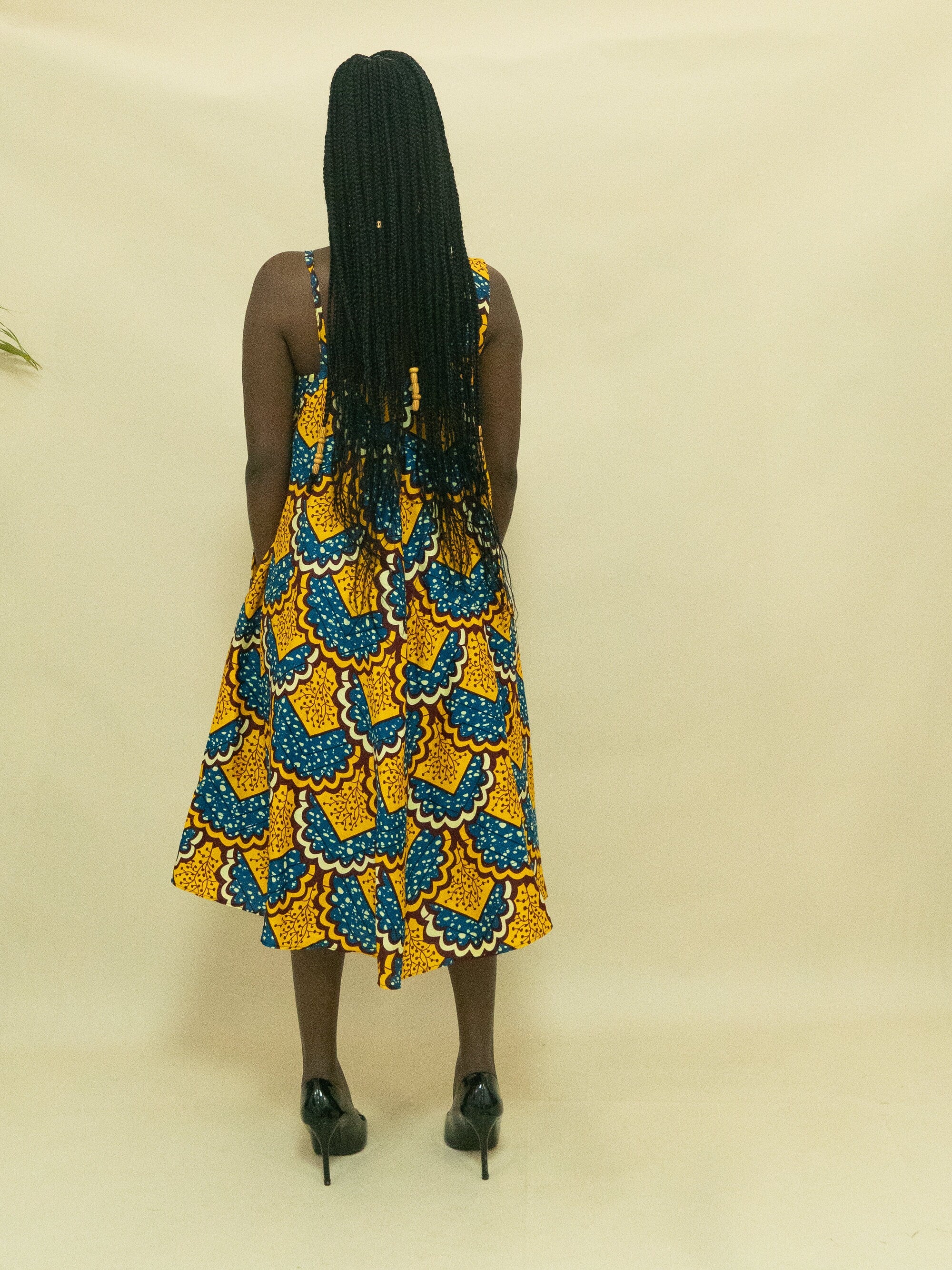 Sample: EREBI Ankara One Shoulder Midi Dress - Women (Size UK 10) — made to order African print dress | Naborhi