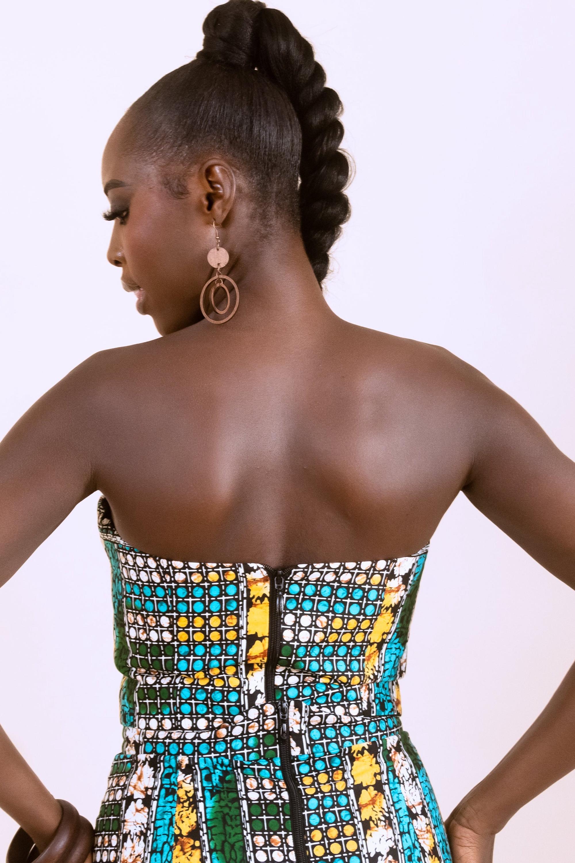 MAKEDA Ankara Bustier Top detail — handcrafted in Nigeria by Naborhi