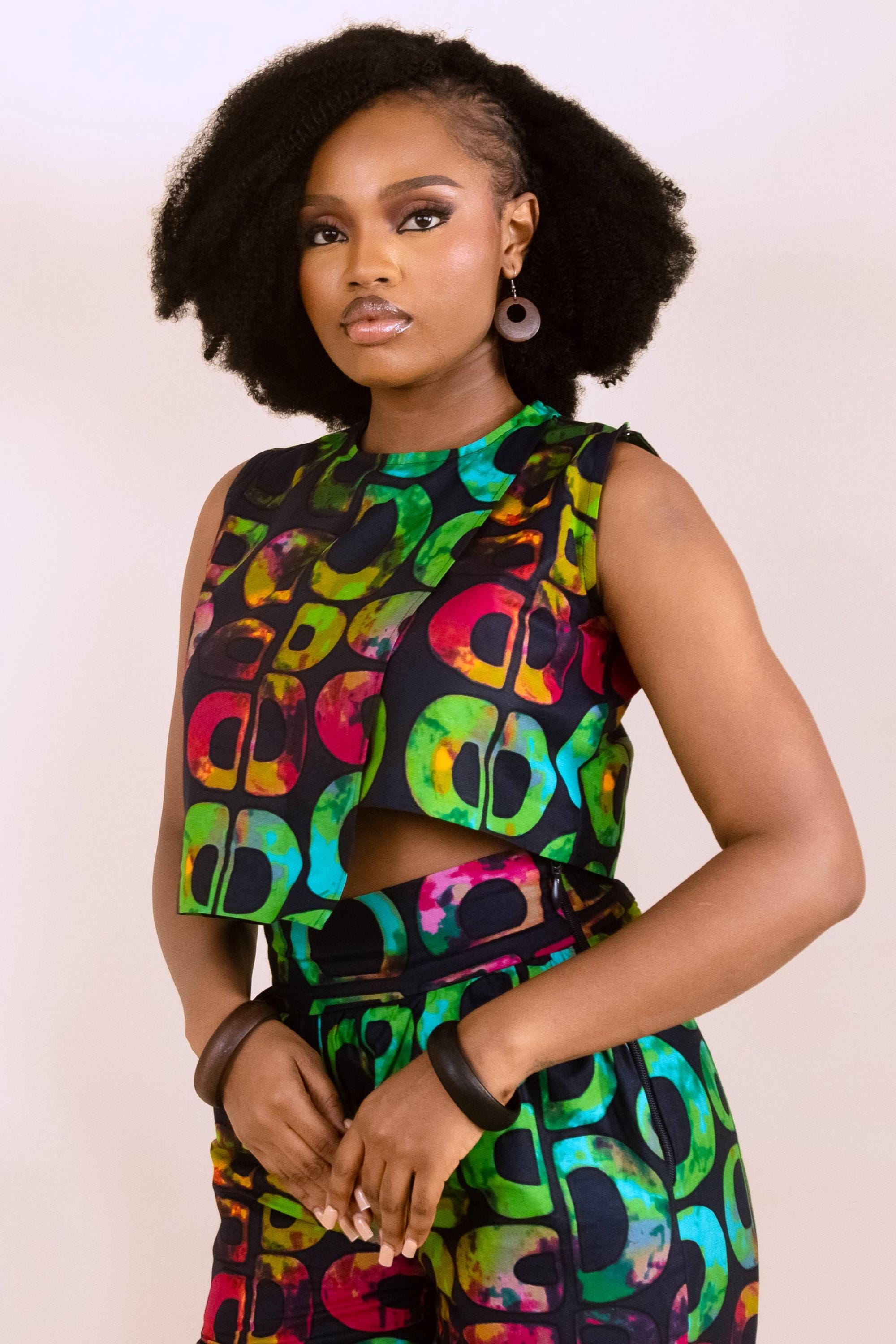 KESANDU Ankara Crop Top detail — handcrafted in Nigeria by Naborhi