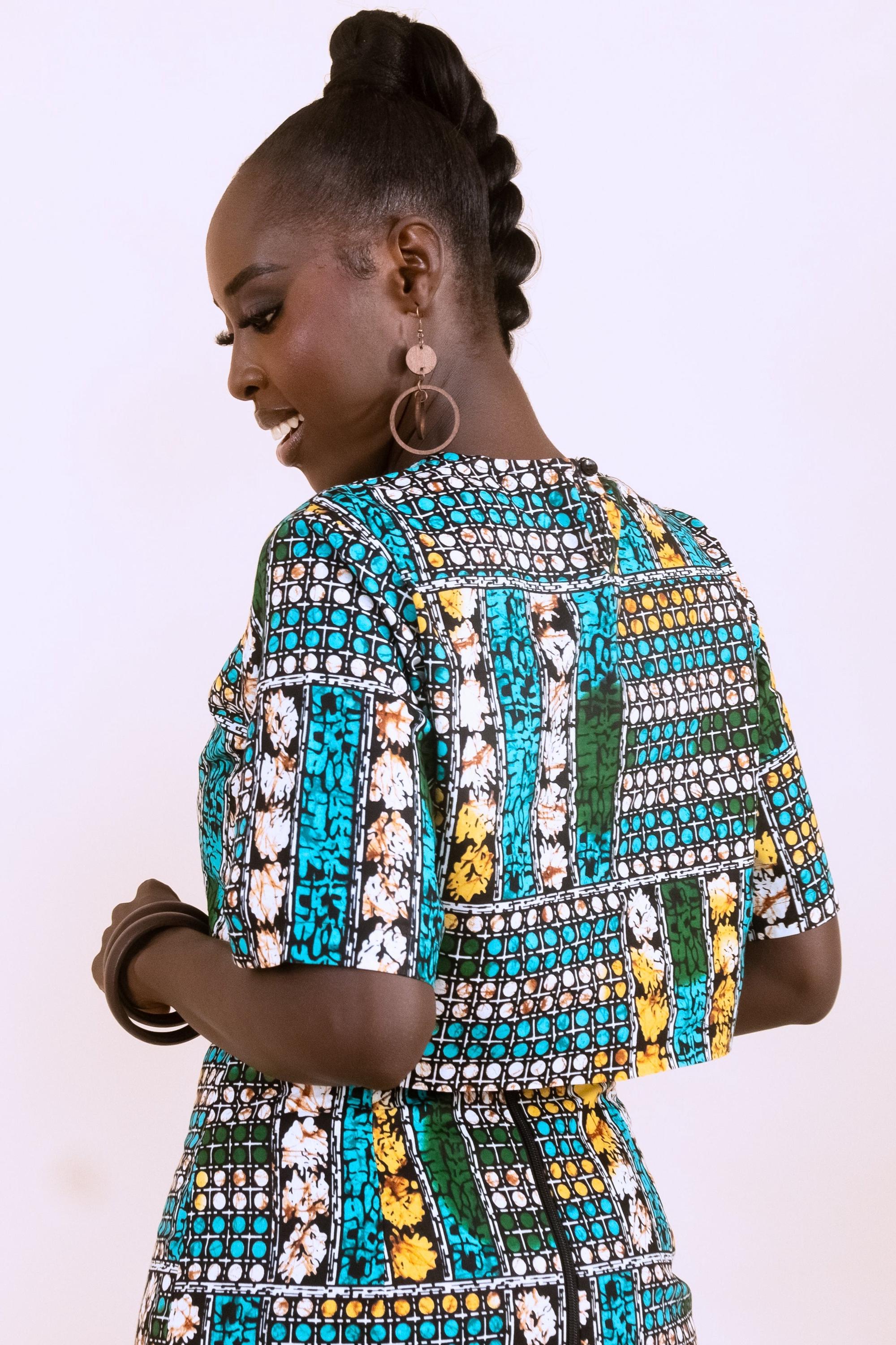 MAKEDA Ankara Short Sleeve Top detail — handcrafted in Nigeria by Naborhi