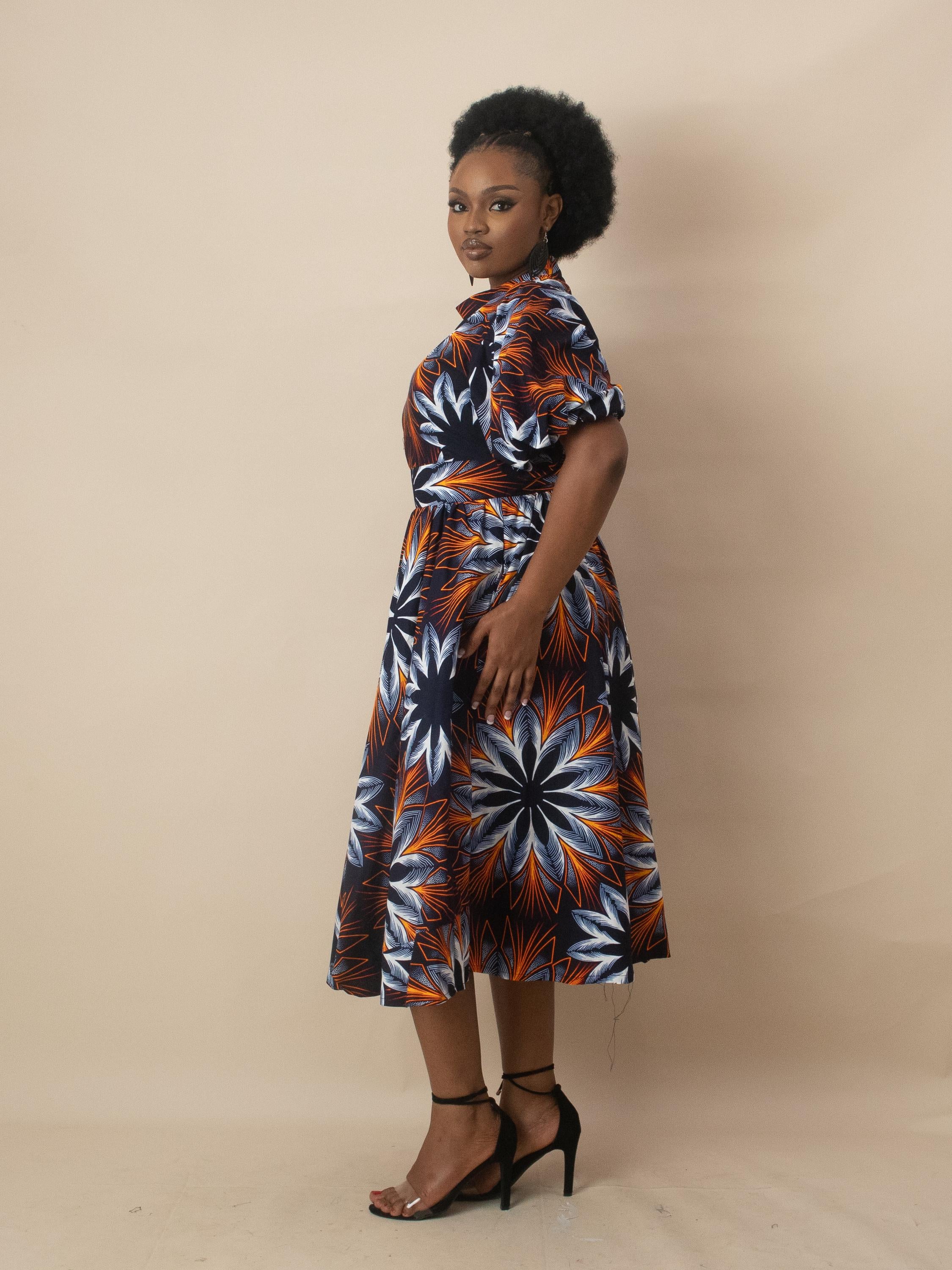 Sample: AYANNA Ankara Puff Sleeve Maxi Dress - Women (Size UK 10) — women's African print clothing by Naborhi