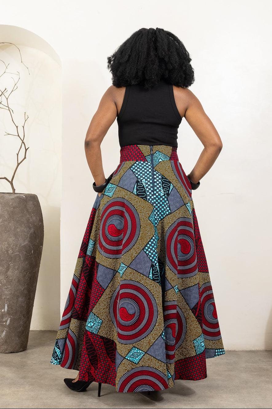 AIYANNA Ankara Flared Maxi Skirt — made to order African print skirt | Naborhi