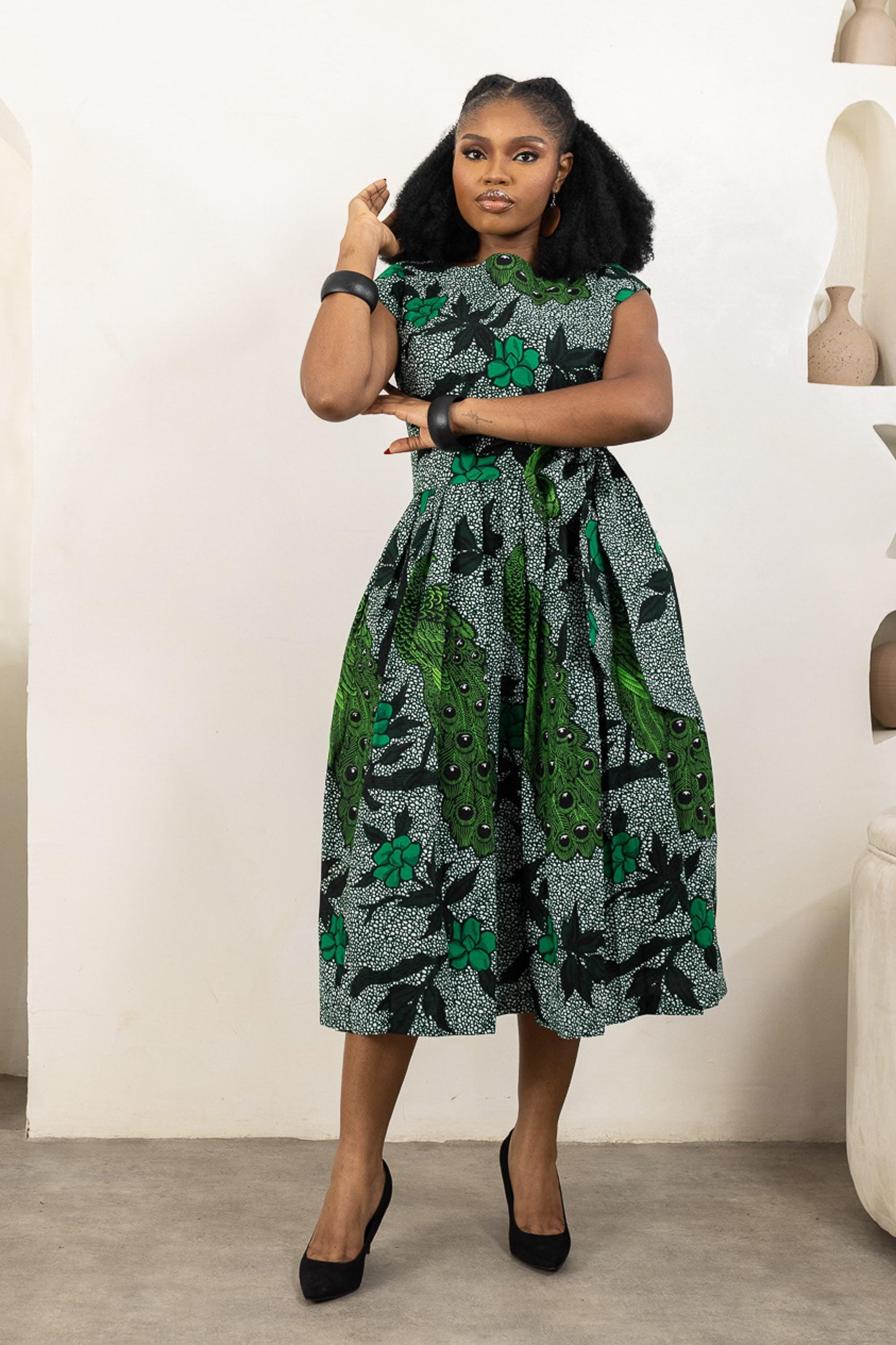OLOHI Ankara Midi Dress detail — handcrafted in Nigeria by Naborhi