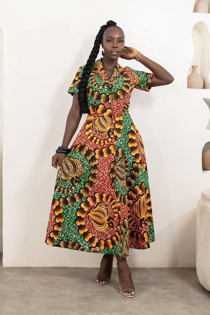 ANELE Ankara Midi Shirt Dress — women's African print clothing by Naborhi