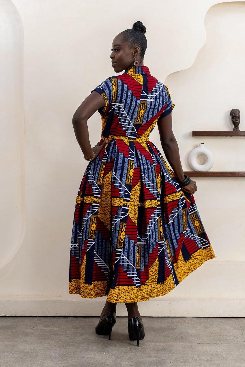 MUNA Ankara Midi Dress detail — handcrafted in Nigeria by Naborhi