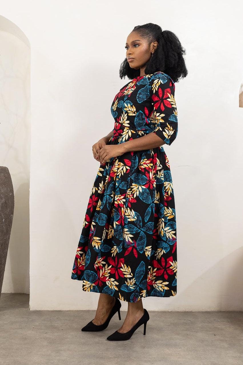 ESOSA Ankara Midi Dress — women's African print clothing by Naborhi
