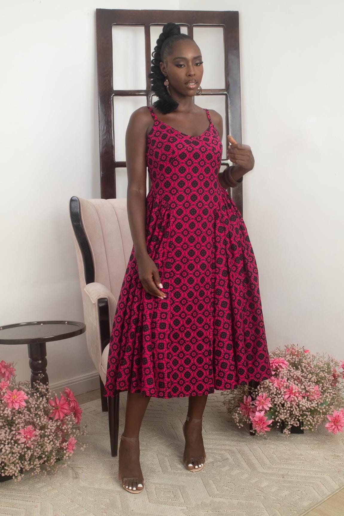 KEYAH Ankara Midi Dress detail — handcrafted in Nigeria by Naborhi