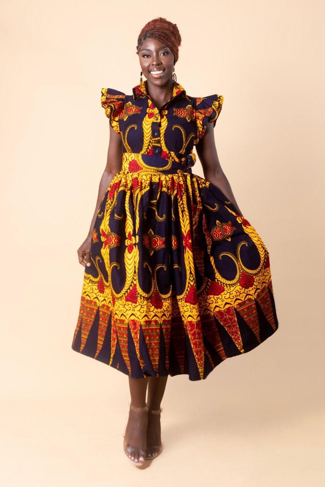KENNA Ankara Midi Shirt Dress — women's African print clothing by Naborhi