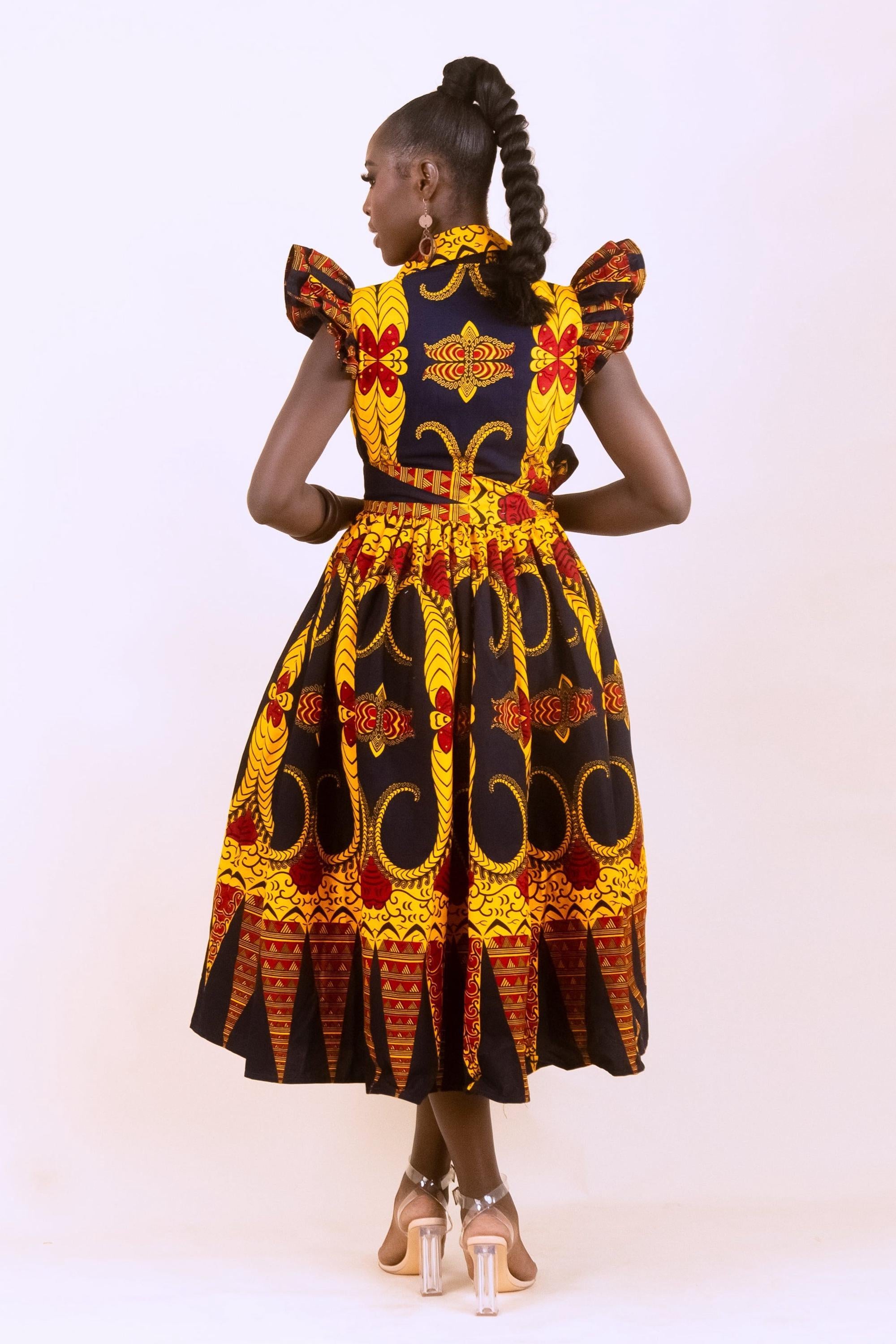 KENNA Ankara Midi Shirt Dress detail — handcrafted in Nigeria by Naborhi