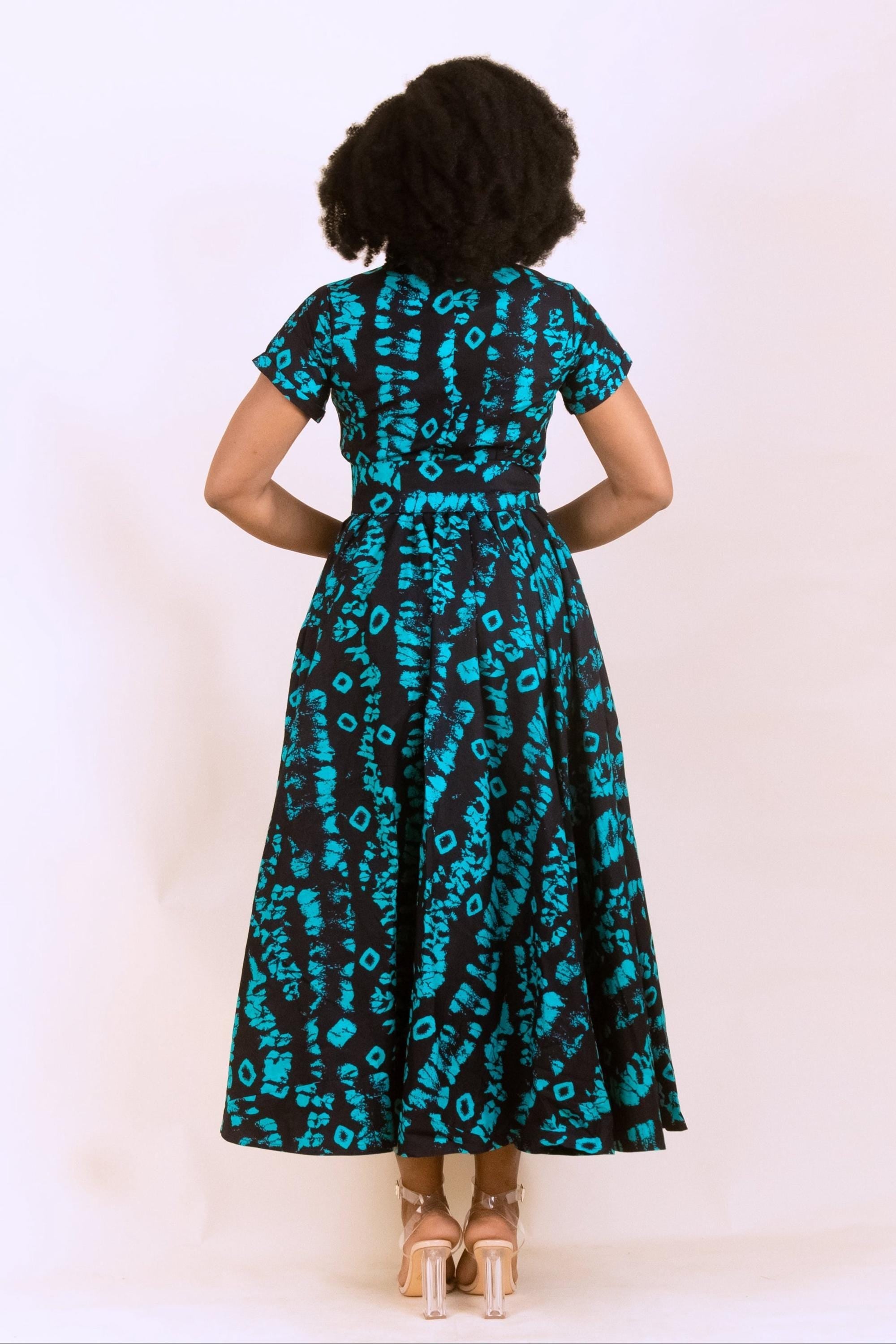 SANYU Ankara Maxi Shirt Dress detail — handcrafted in Nigeria by Naborhi