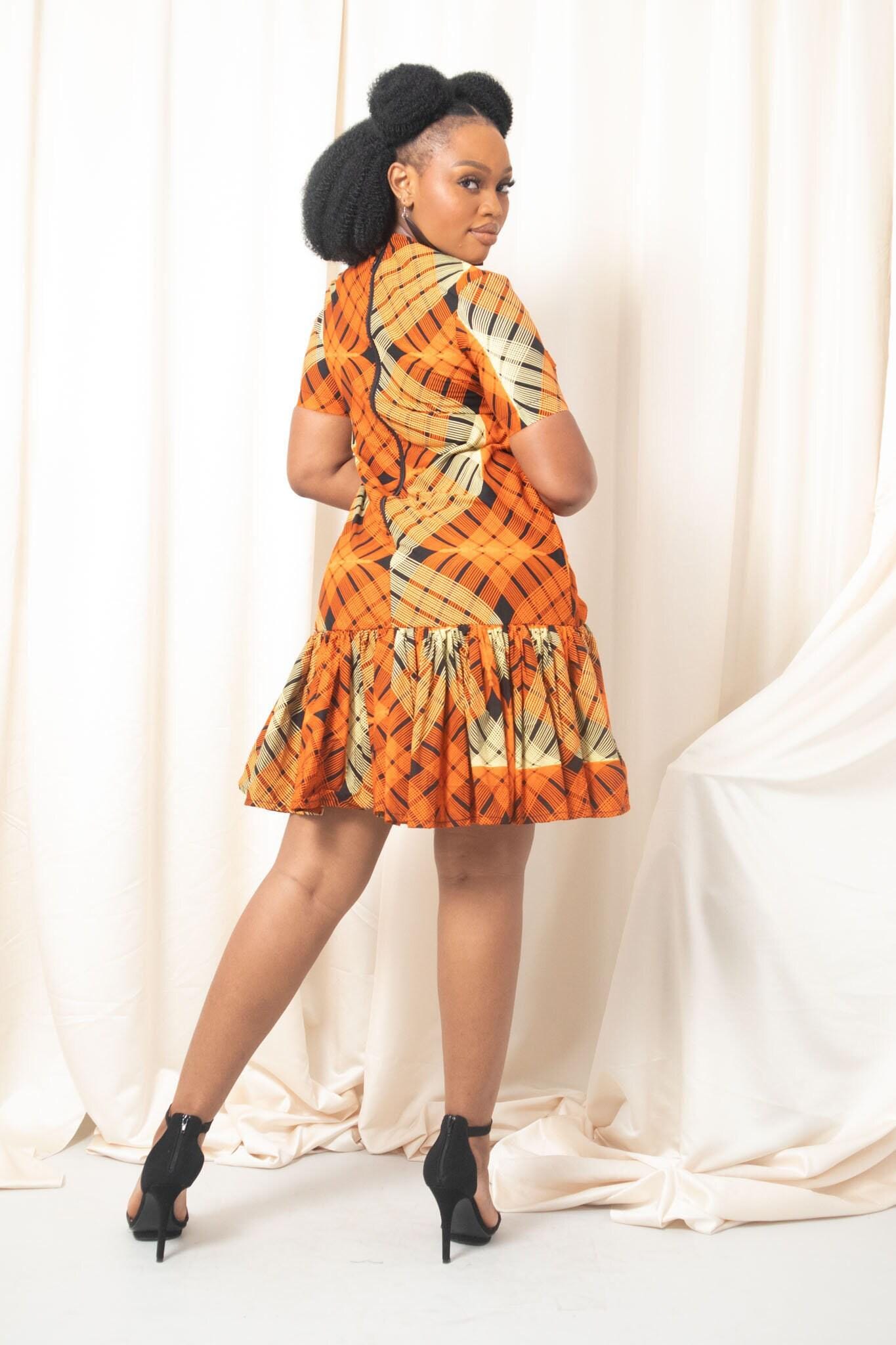 Sample: ASHAKI Ankara Mini Shift Dress - Women (Size UK 10) detail — handcrafted in Nigeria by Naborhi