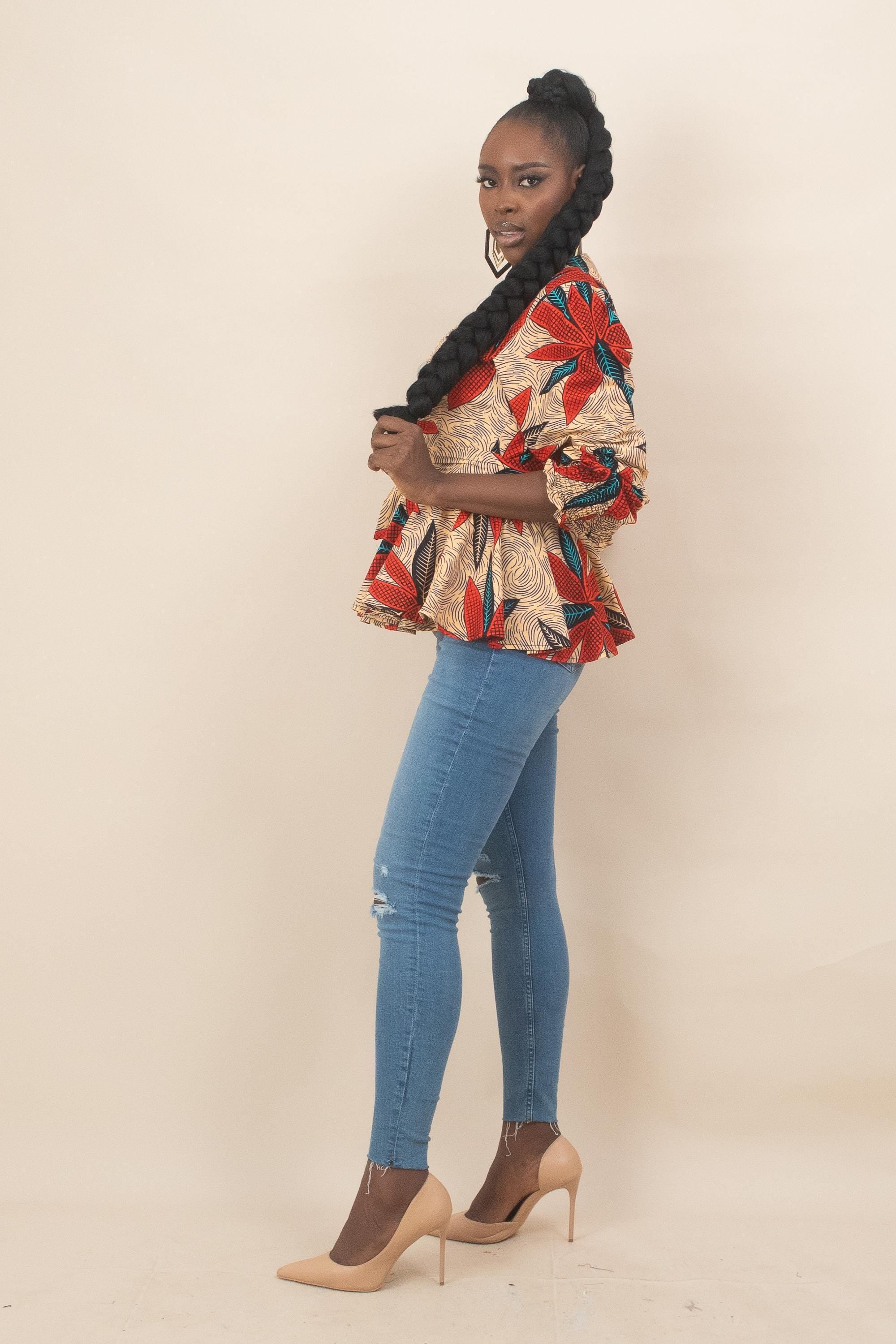 Sample: ENORE Ankara Long Sleeve Wrap Top - Women (Size UK 10) — African print top by Naborhi