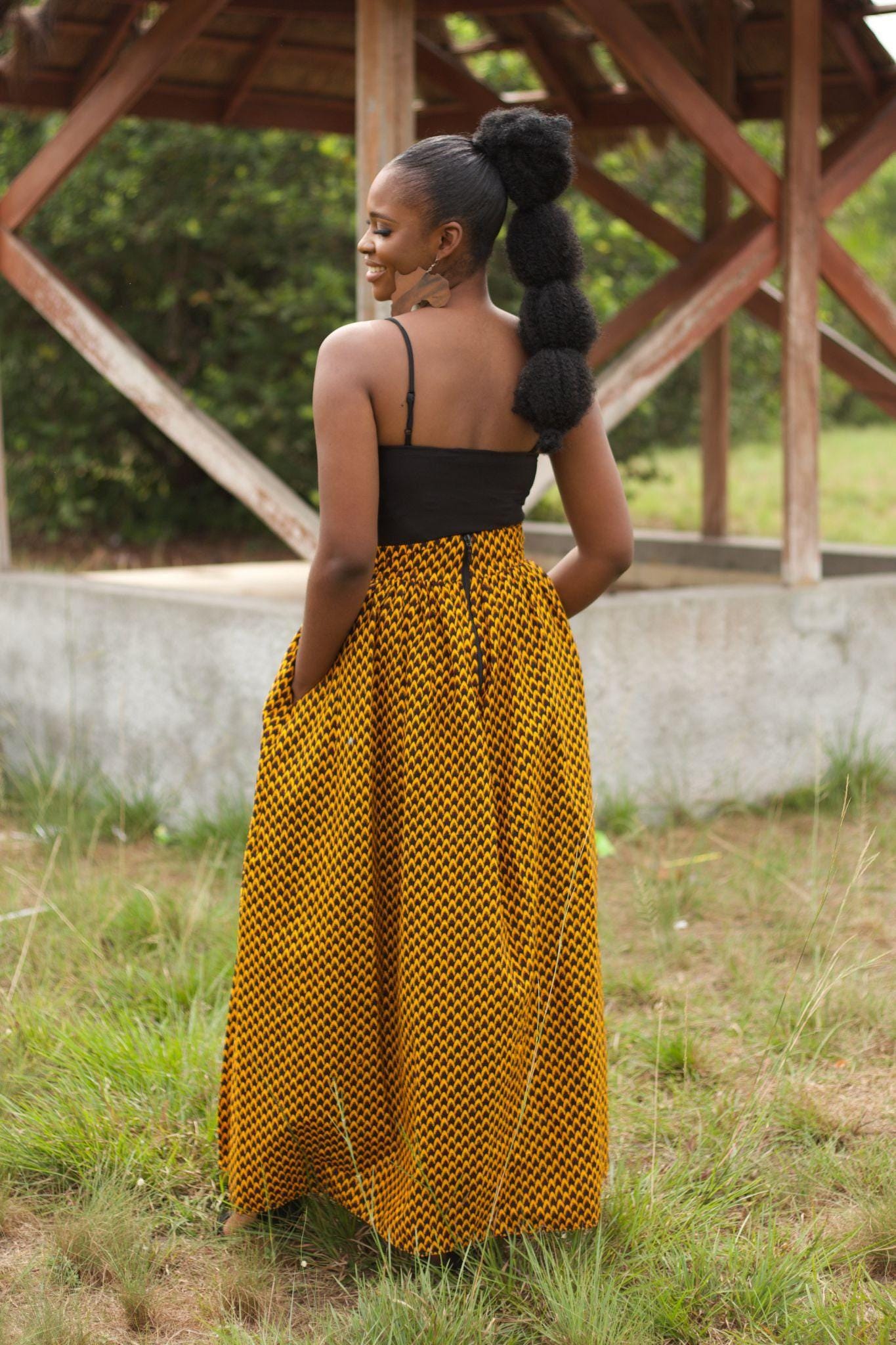 TAJU Ankara Maxi Skirt detail — handcrafted in Nigeria by Naborhi