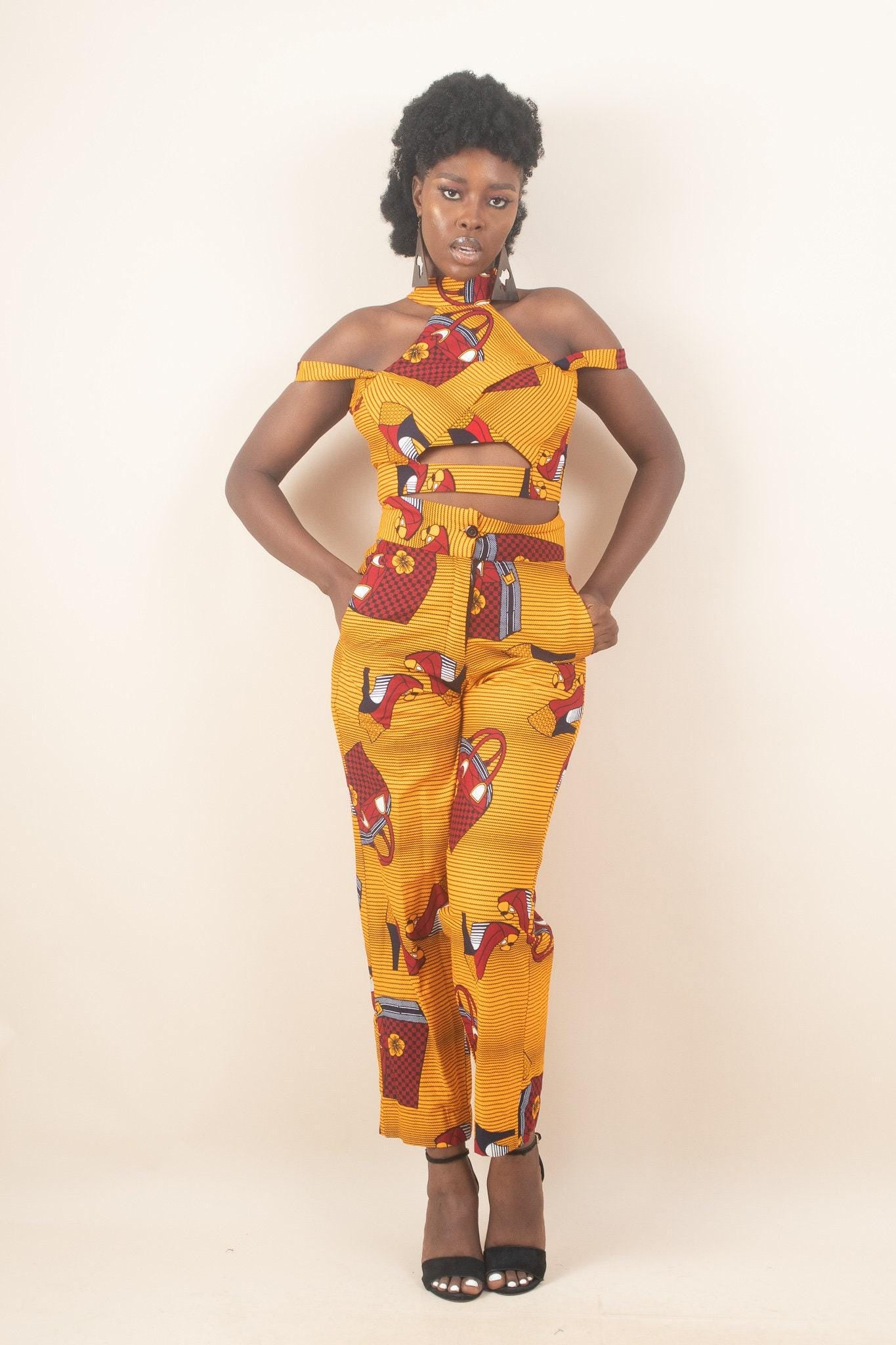 Sample: ZINA Ankara Slim Fit Trousers - Women (Size UK 10) detail — handcrafted in Nigeria by Naborhi