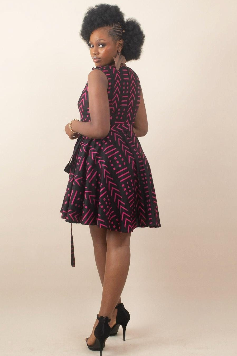 NANDI Ankara Mini Skater Dress detail — handcrafted in Nigeria by Naborhi