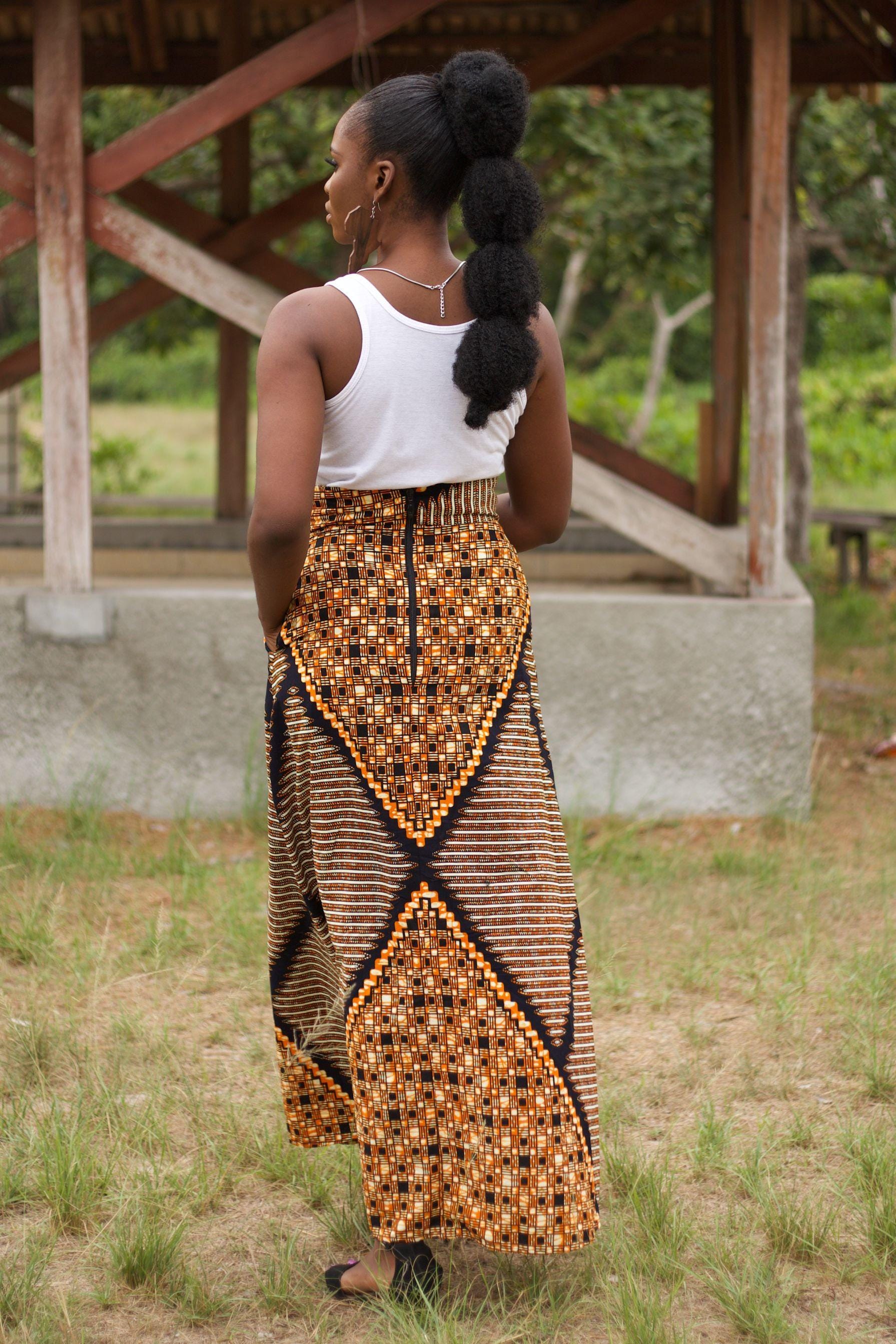 TABIA Ankara Aline Maxi Skirt detail — handcrafted in Nigeria by Naborhi
