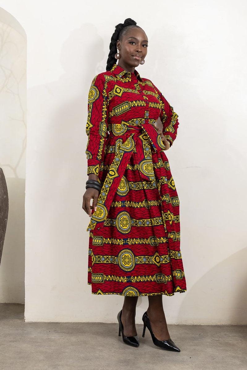 AMA Ankara Long Sleeve Midi Dress — women's African print clothing by Naborhi