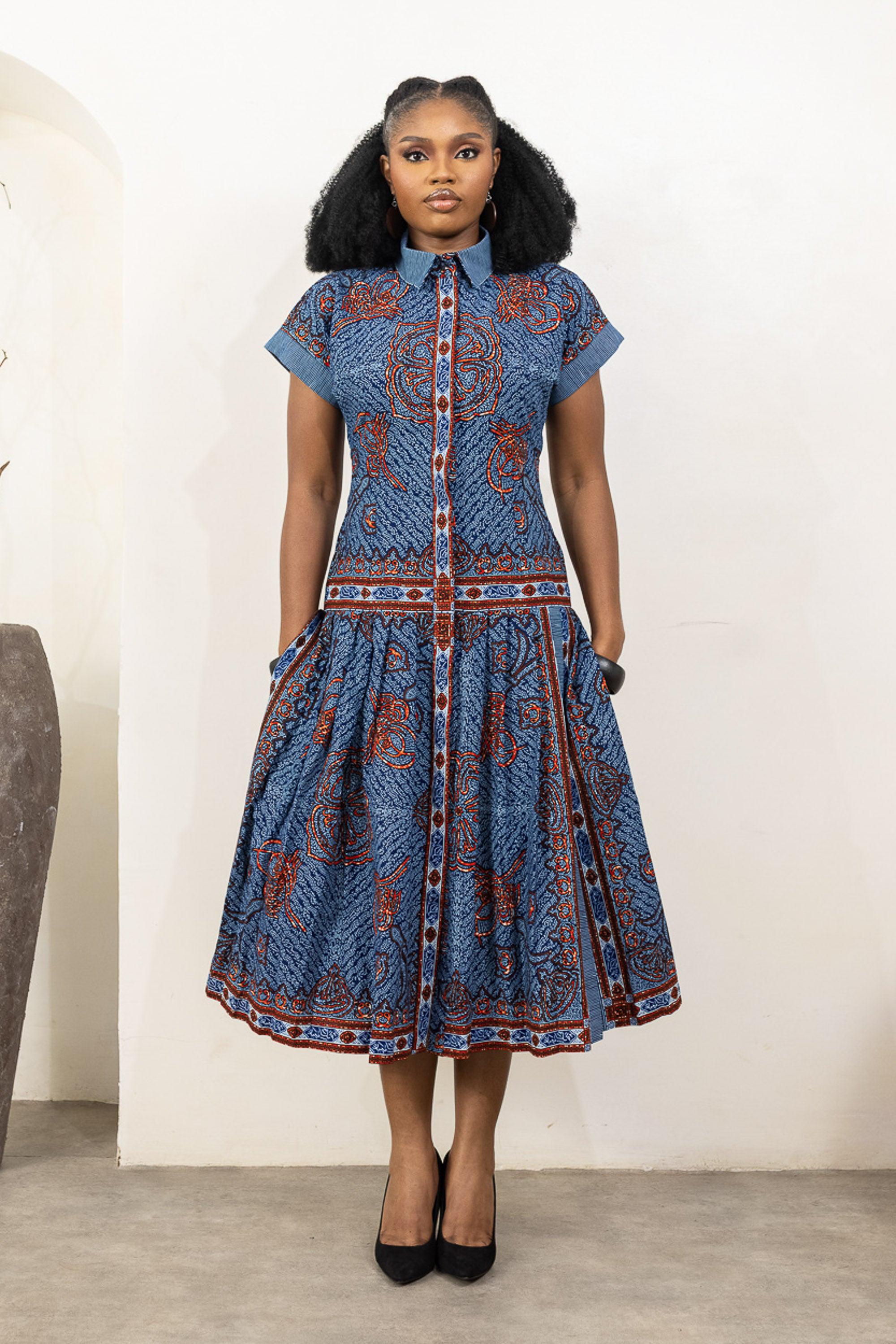 AHADI Ankara Short Sleeve Midi Dress Dress — African print dress by Naborhi
