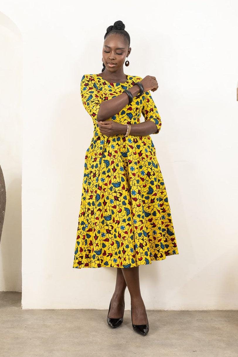 ZANELE Ankara Flared Midi Dress — women's African print clothing by Naborhi