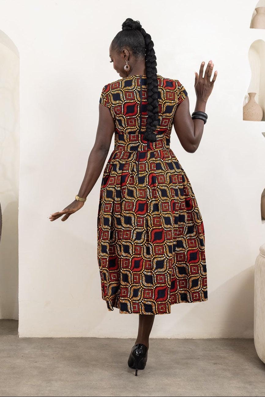 TENE Ankara Midi Dress detail — handcrafted in Nigeria by Naborhi