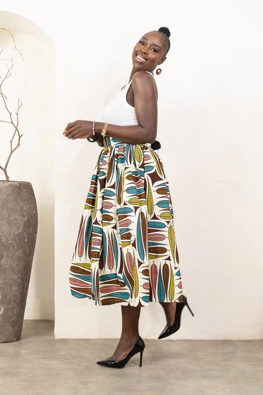 NEVAEH Ankara Midi Skirt detail — handcrafted in Nigeria by Naborhi