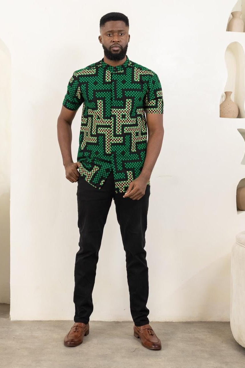 ENAN Ankara Shirt detail — handcrafted in Nigeria by Naborhi