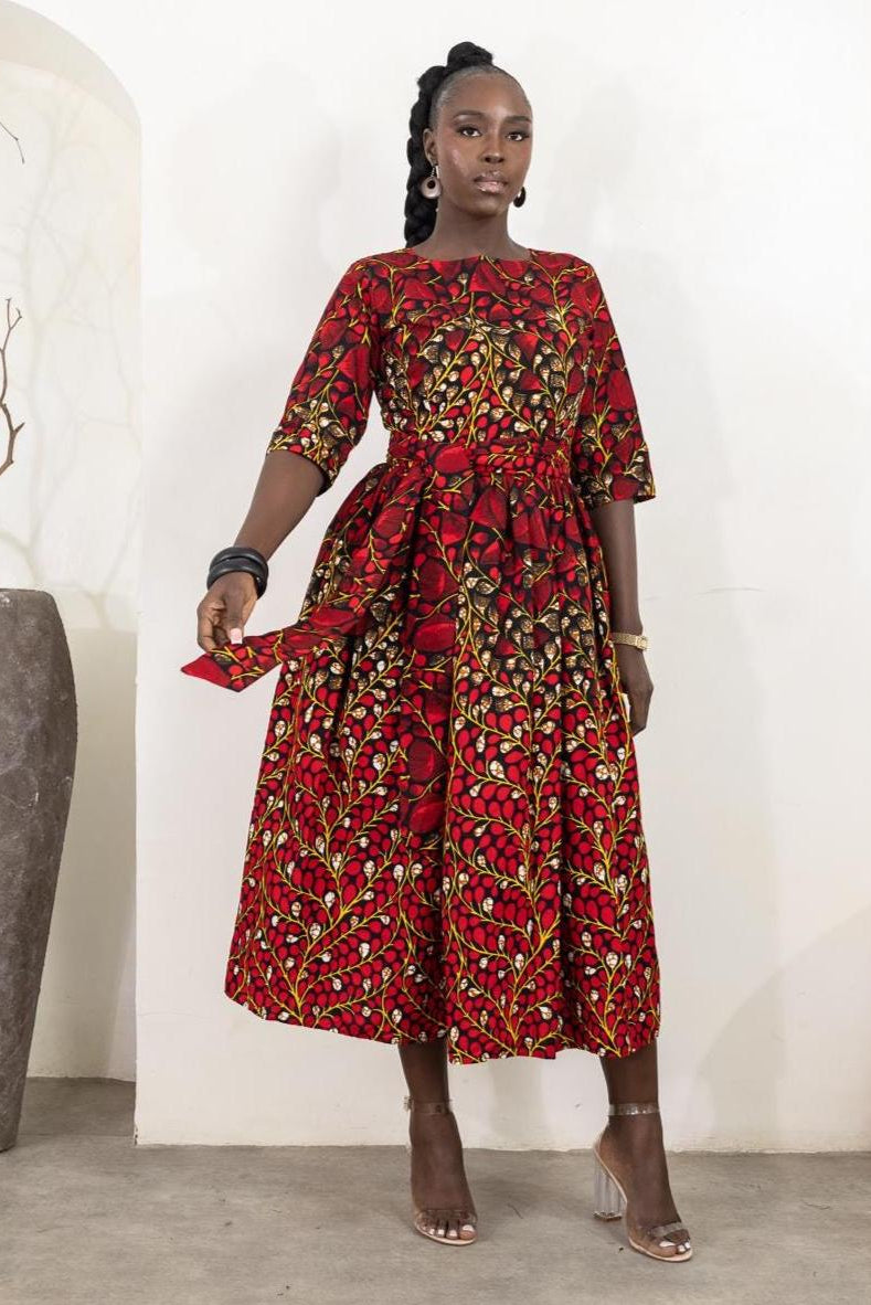 DISEMI Ankara Floral Midi Dress — Naborhi African print collection
