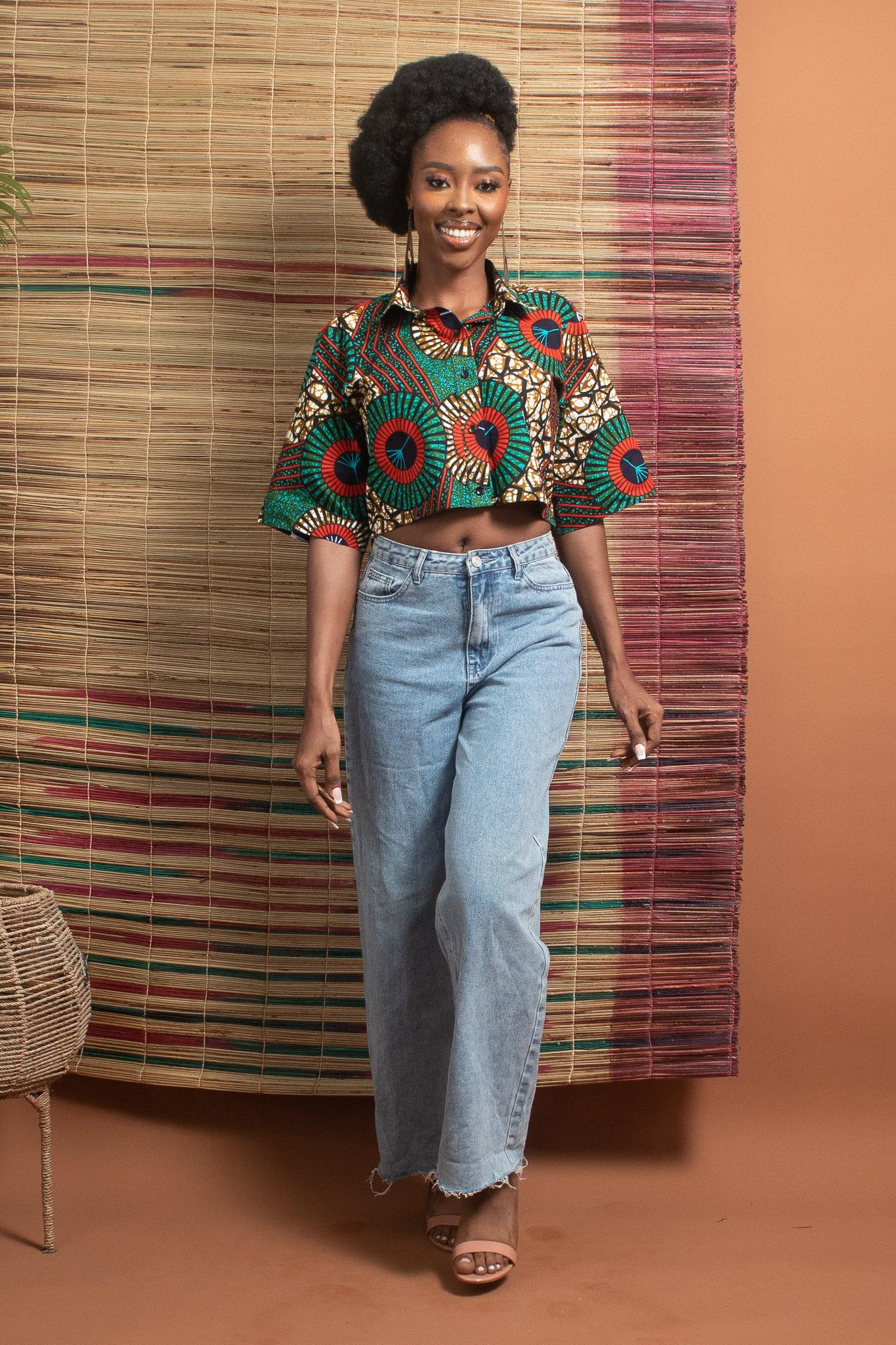 ENAI Ankara Crop Shirt detail — handcrafted in Nigeria by Naborhi