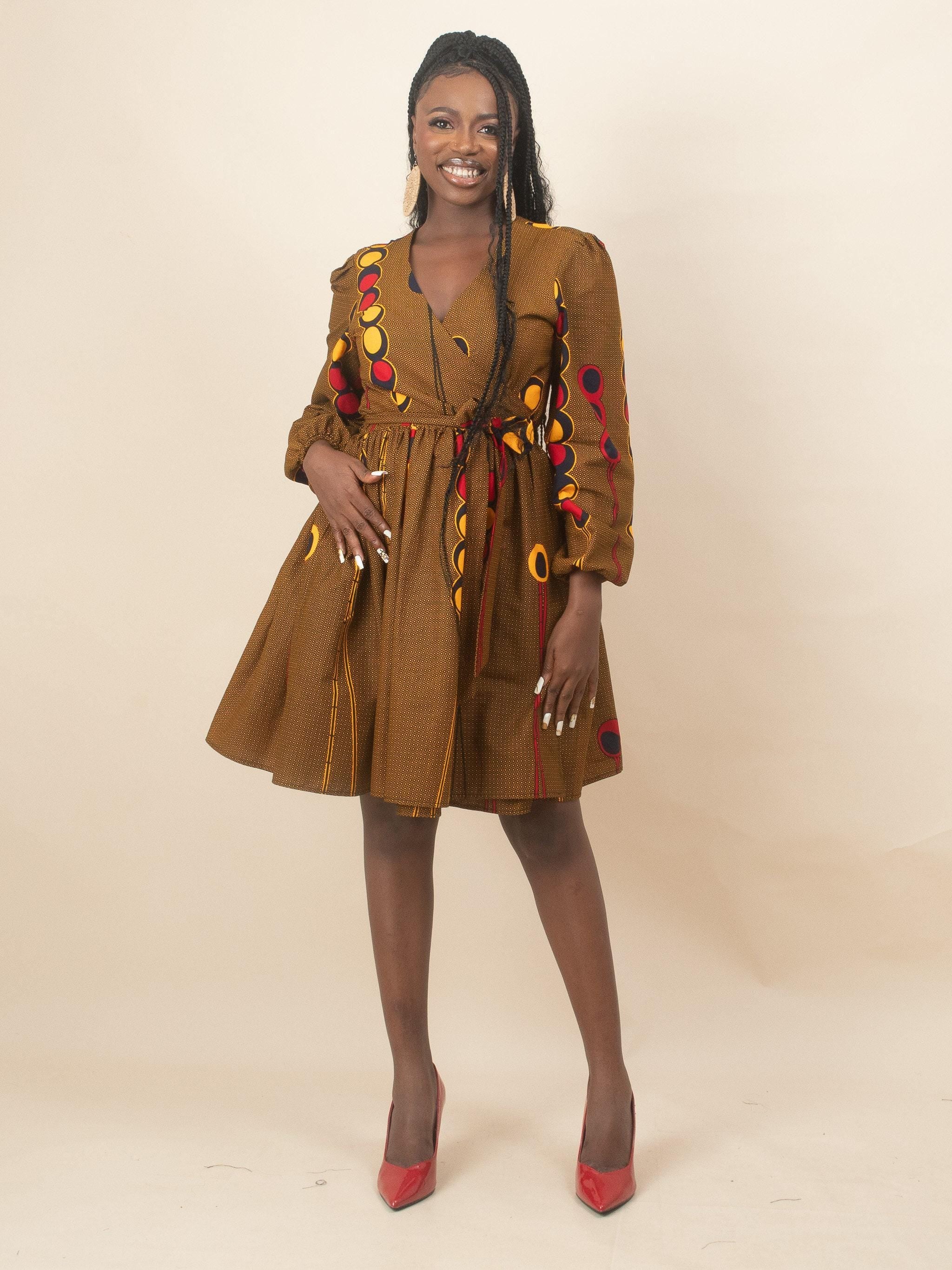 Sample: ABIYE Ankara Long Sleeve Wrap Dress Dress - Women (Size UK 10) — women's African print clothing by Naborhi